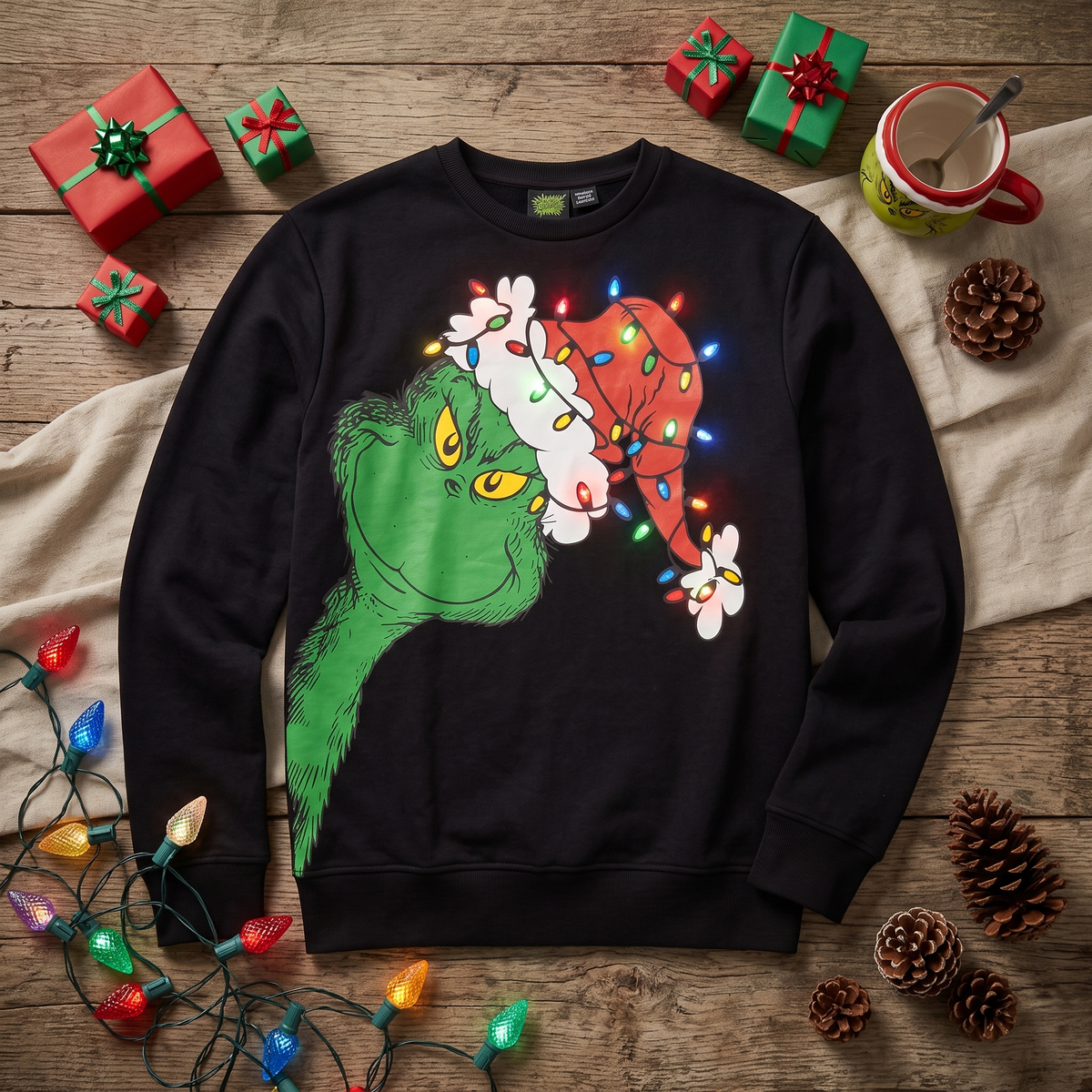 Grinch Adult Unisex LED Light Up Ugly Christmas Season Sweatshirt
