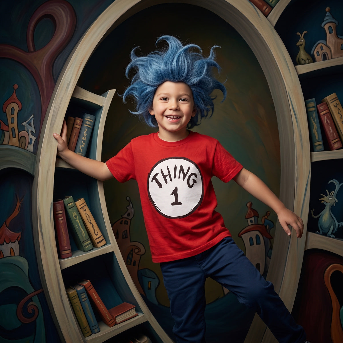 Dr. Seuss Thing 1 or Thing 2 Kids Youth Halloween Cosplay Costume T-Shirt