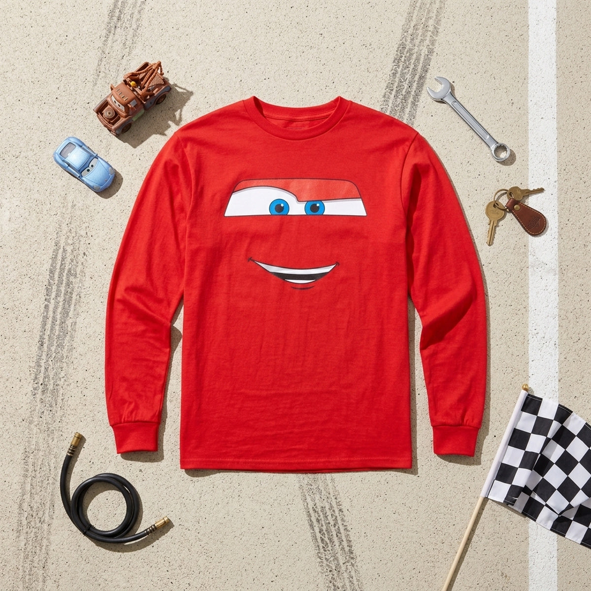Disney Cars Licensed Lightning McQueen Big Face Adult Unisex Long Sleeve Shirt