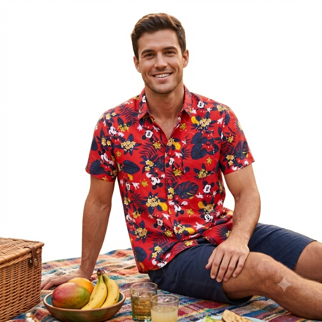 Mickey Mouse Floral Adult Unisex Casual Button Up Shirt