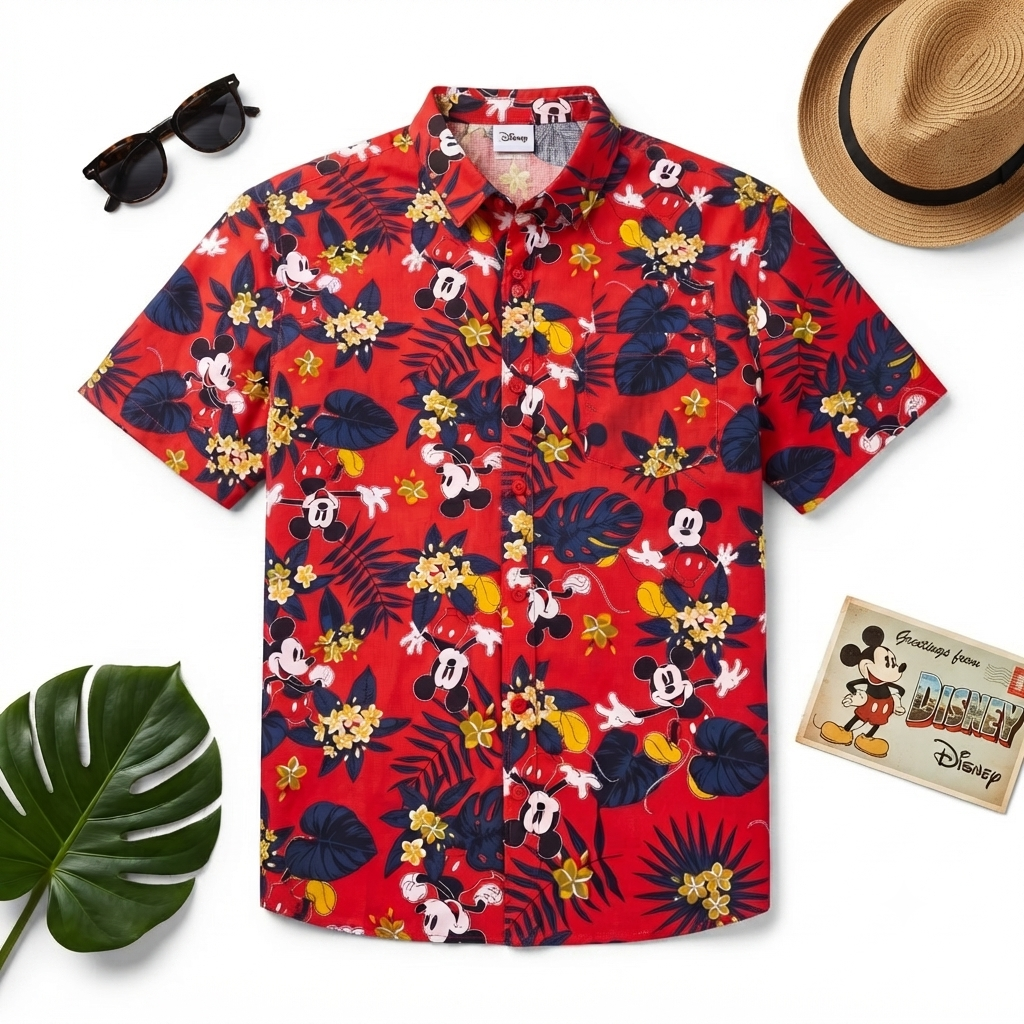 Mickey Mouse Floral Adult Unisex Casual Button Up Shirt
