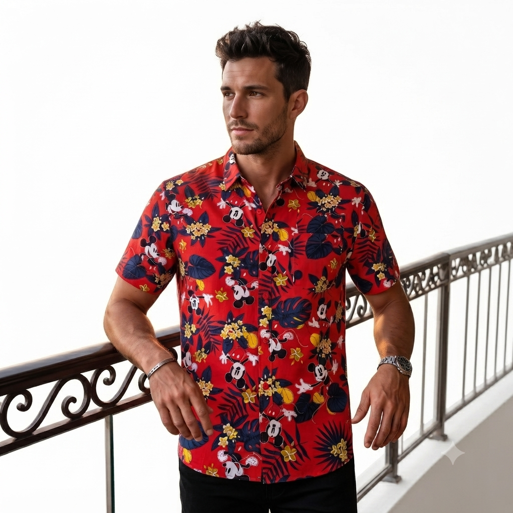 Mickey Mouse Floral Adult Unisex Casual Button Up Shirt