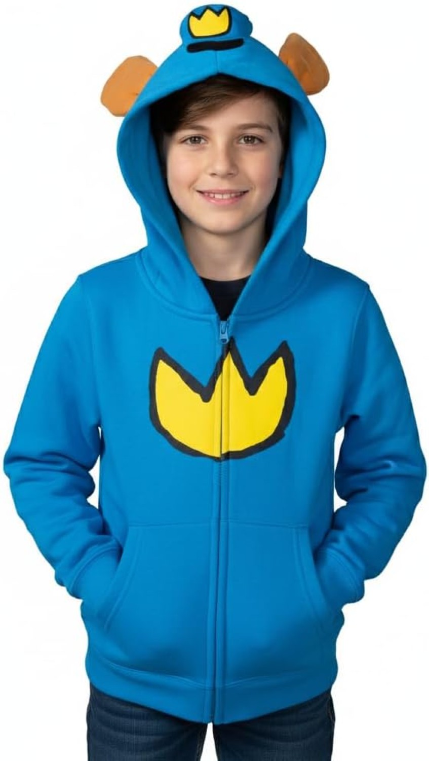 Dog Police Man Super Hero Youth Halloween Costume Hoodie with Ears and Attached Hat Kids Cosplay Zip Up Jacket
