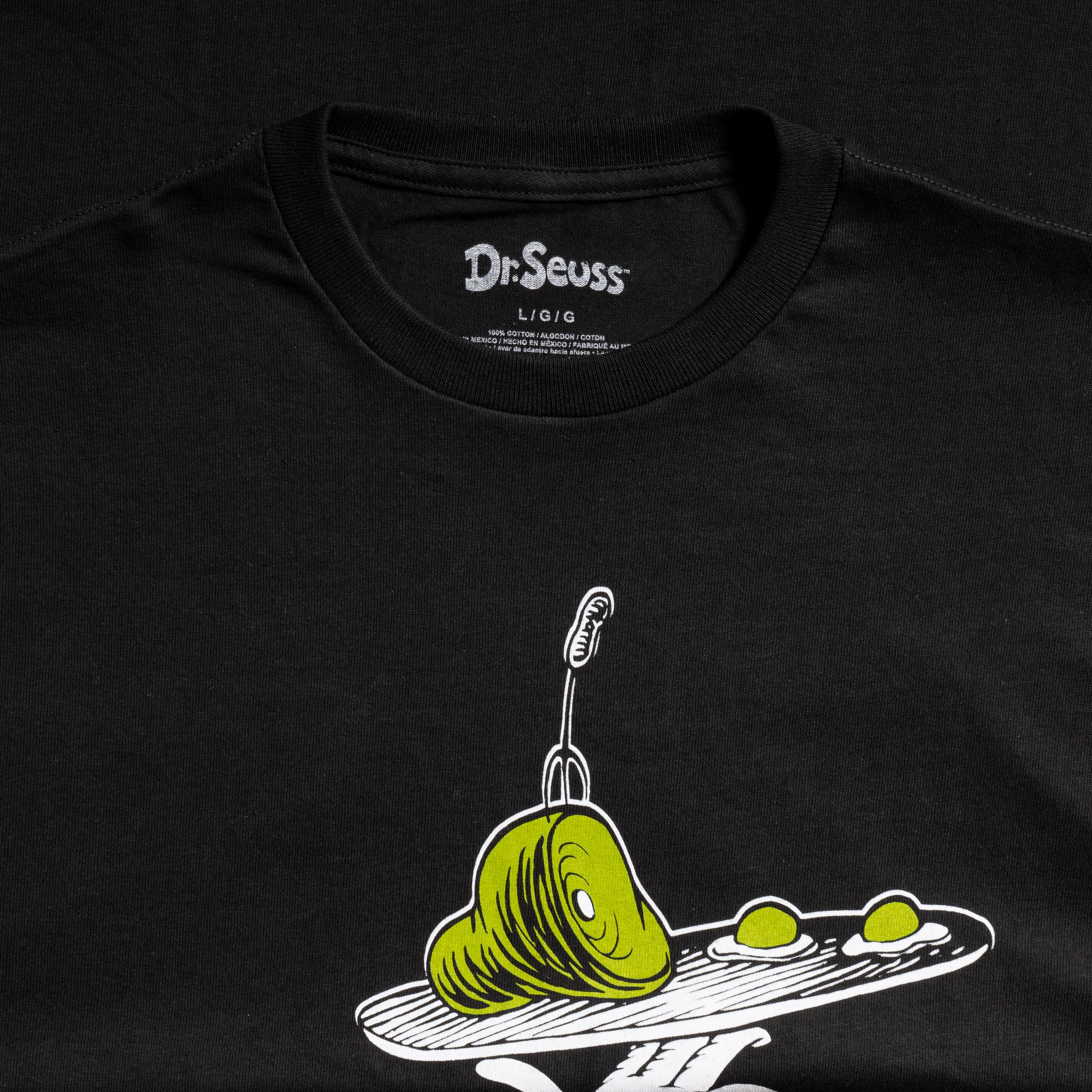 Dr Seuss Green Eggs and Ham Adult Short Sleeves Black T-Shirt