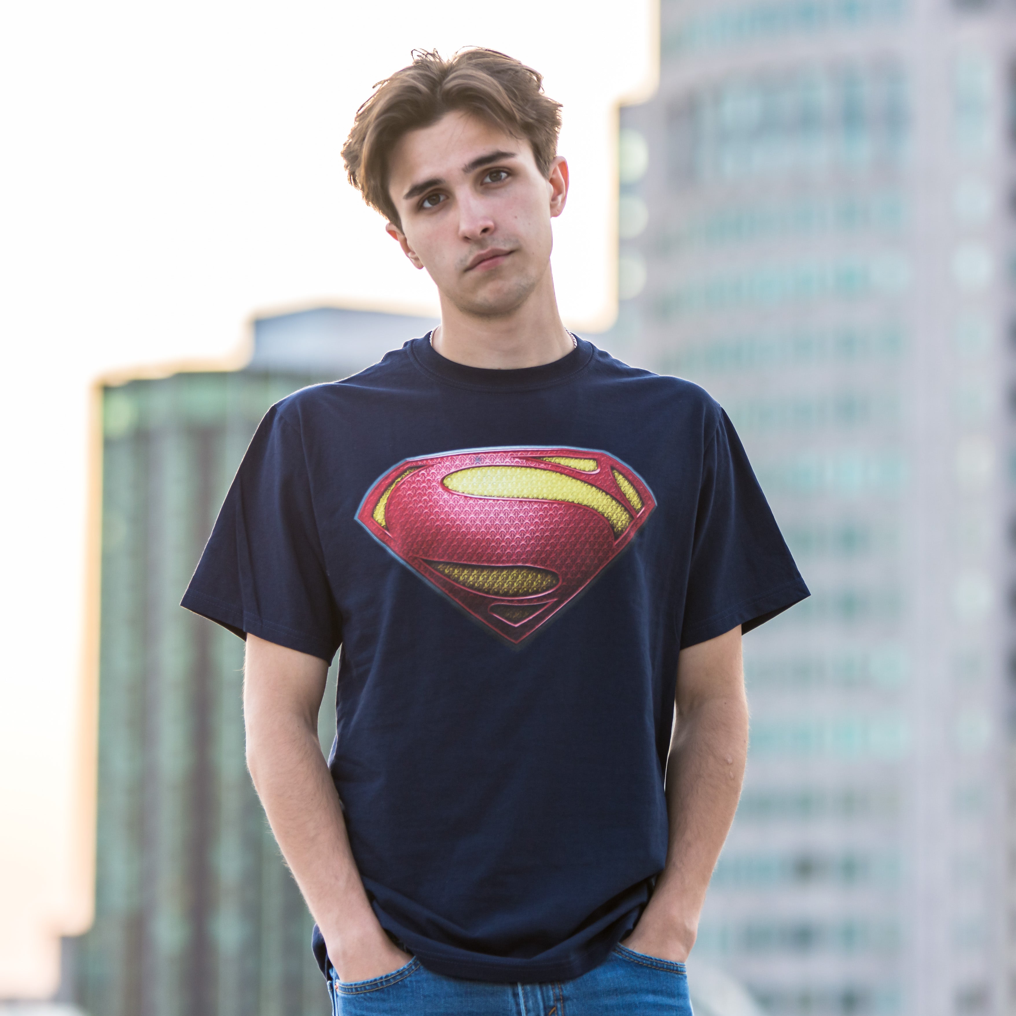 Superman Navy Shield Logo Light Blue Adult T-shirt - Superman Superman Navy Shield Logo Light Blue Adult T-shirt - Superman