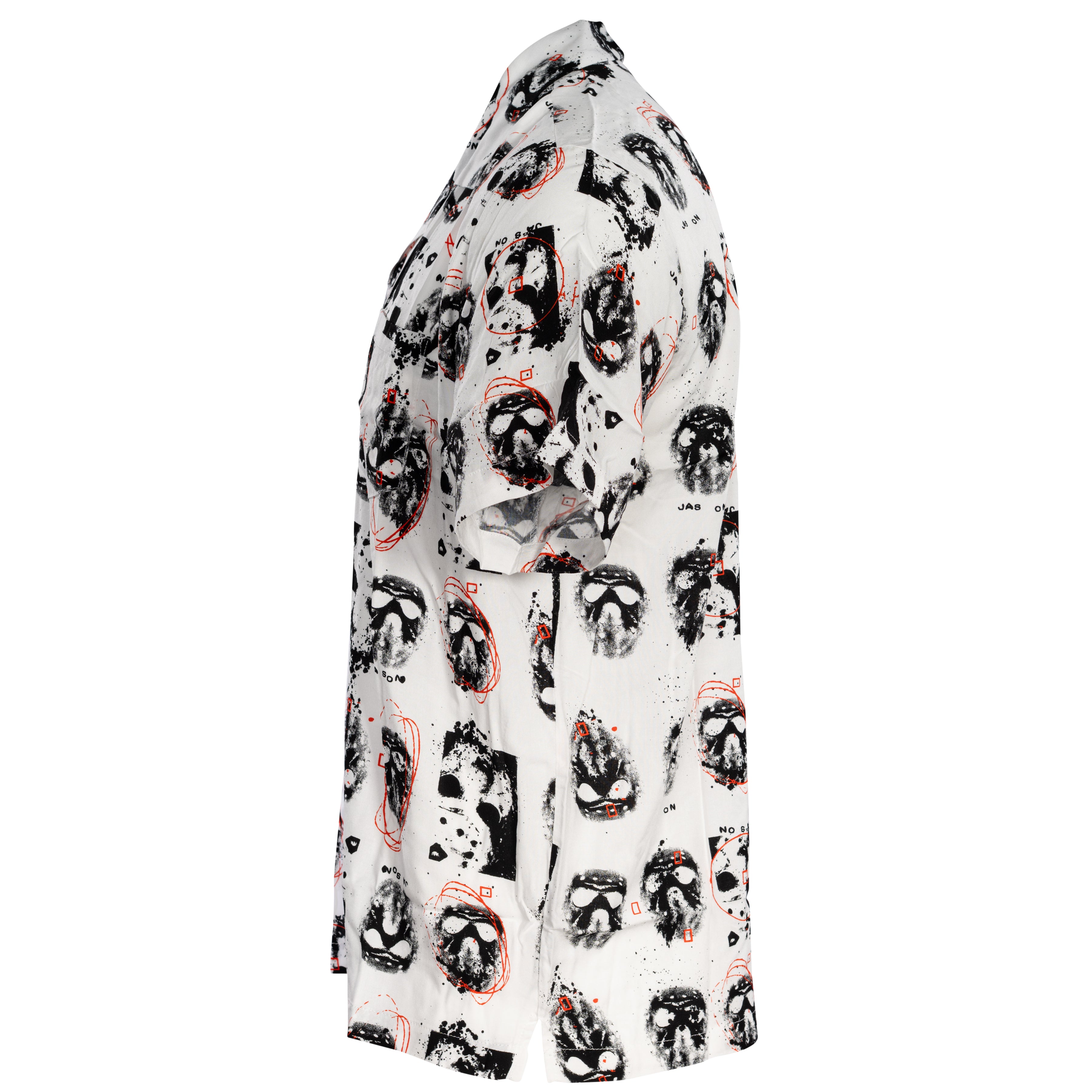 Friday The 13th Jason Rayon Button up Shirt SS Mask Scribble White