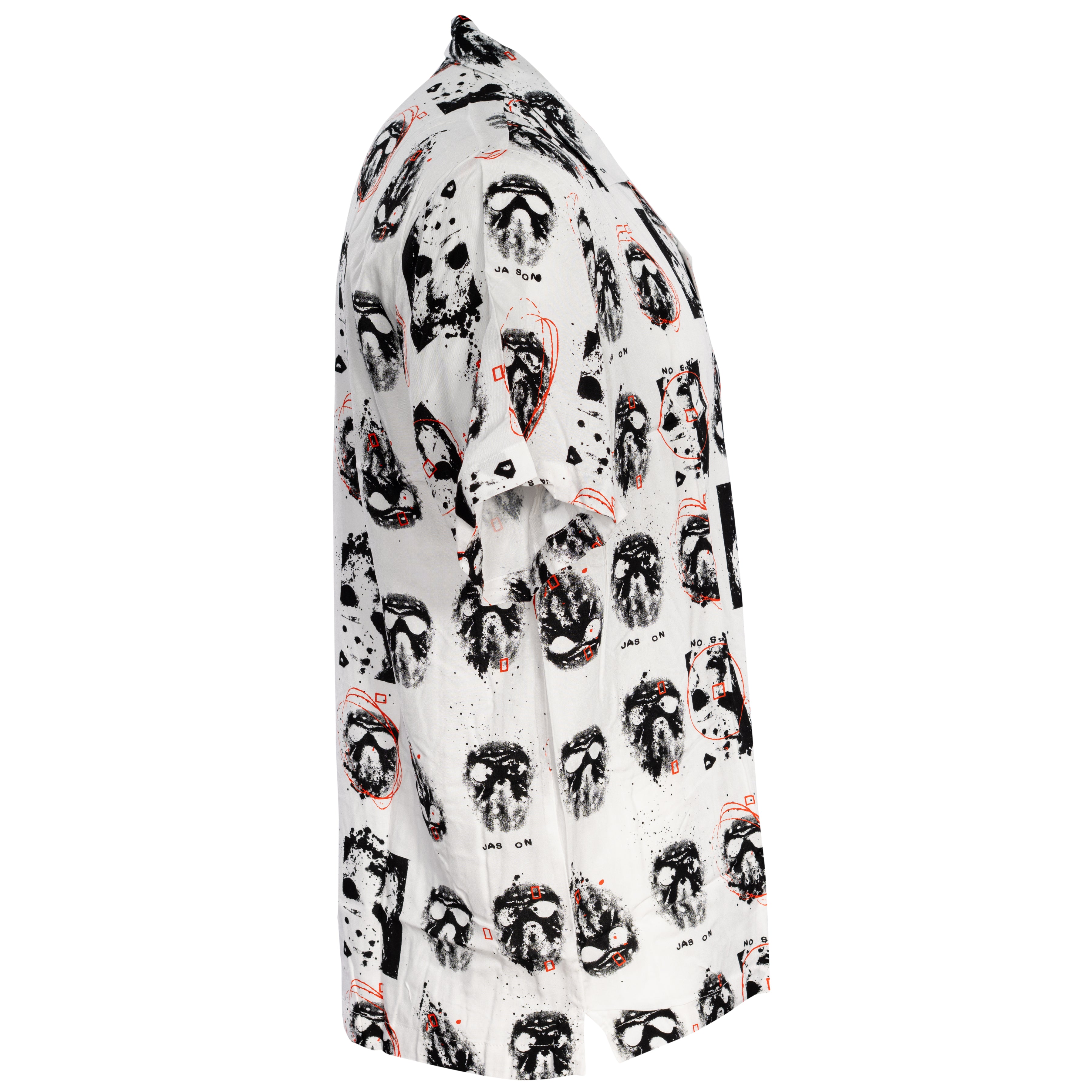 Friday The 13th Jason Rayon Button up Shirt SS Mask Scribble White