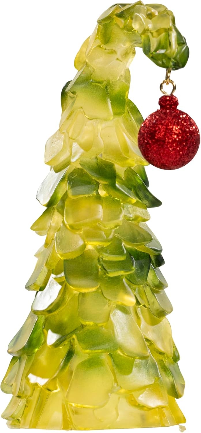 Green Monster Bend Christmas Tree with Red Ornament 8” Glass Holiday Decoration