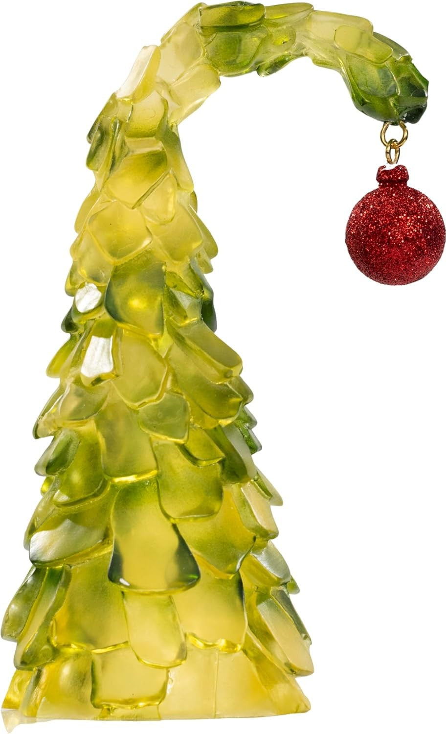 Green Monster Bend Christmas Tree with Red Ornament 8” Glass Holiday Decoration