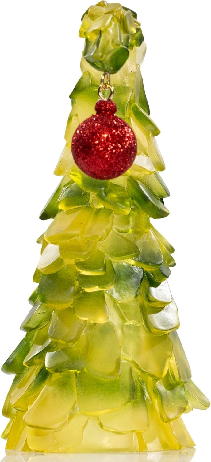 Green Monster Bend Christmas Tree with Red Ornament 8” Glass Holiday Decoration