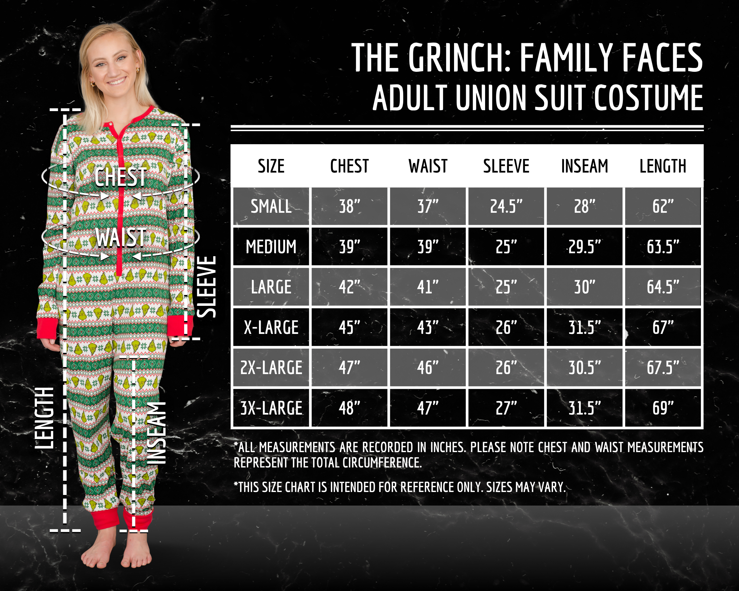 Grinch Family Faces Christmas Adult Pajama Union Suit