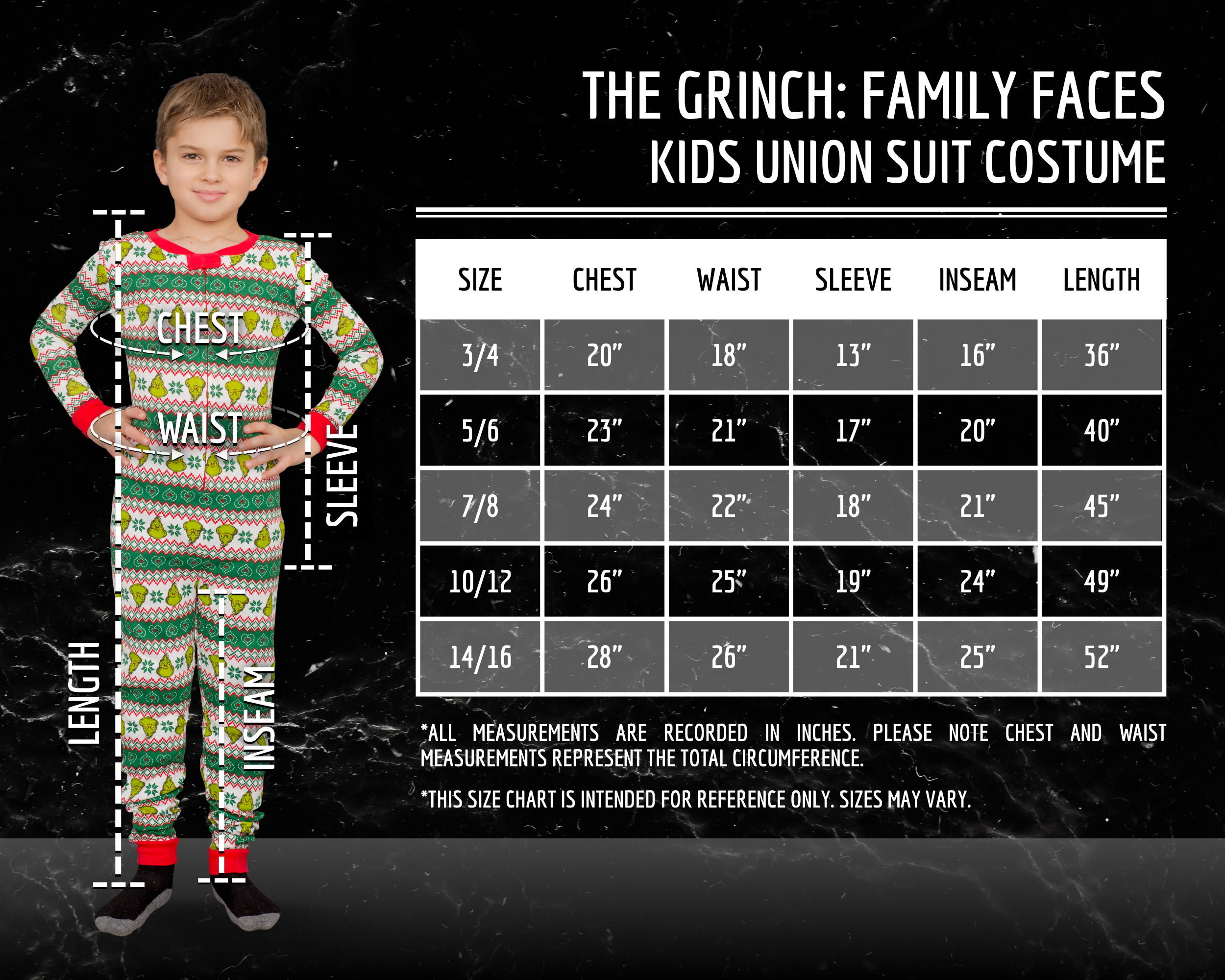 Grinch Family Faces Christmas Kids Pajama Union Suit