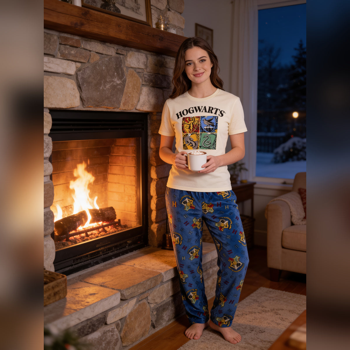 Harry Potter Hogwarts Crest Adult Unisex Pajama Loungewear Sleep Set