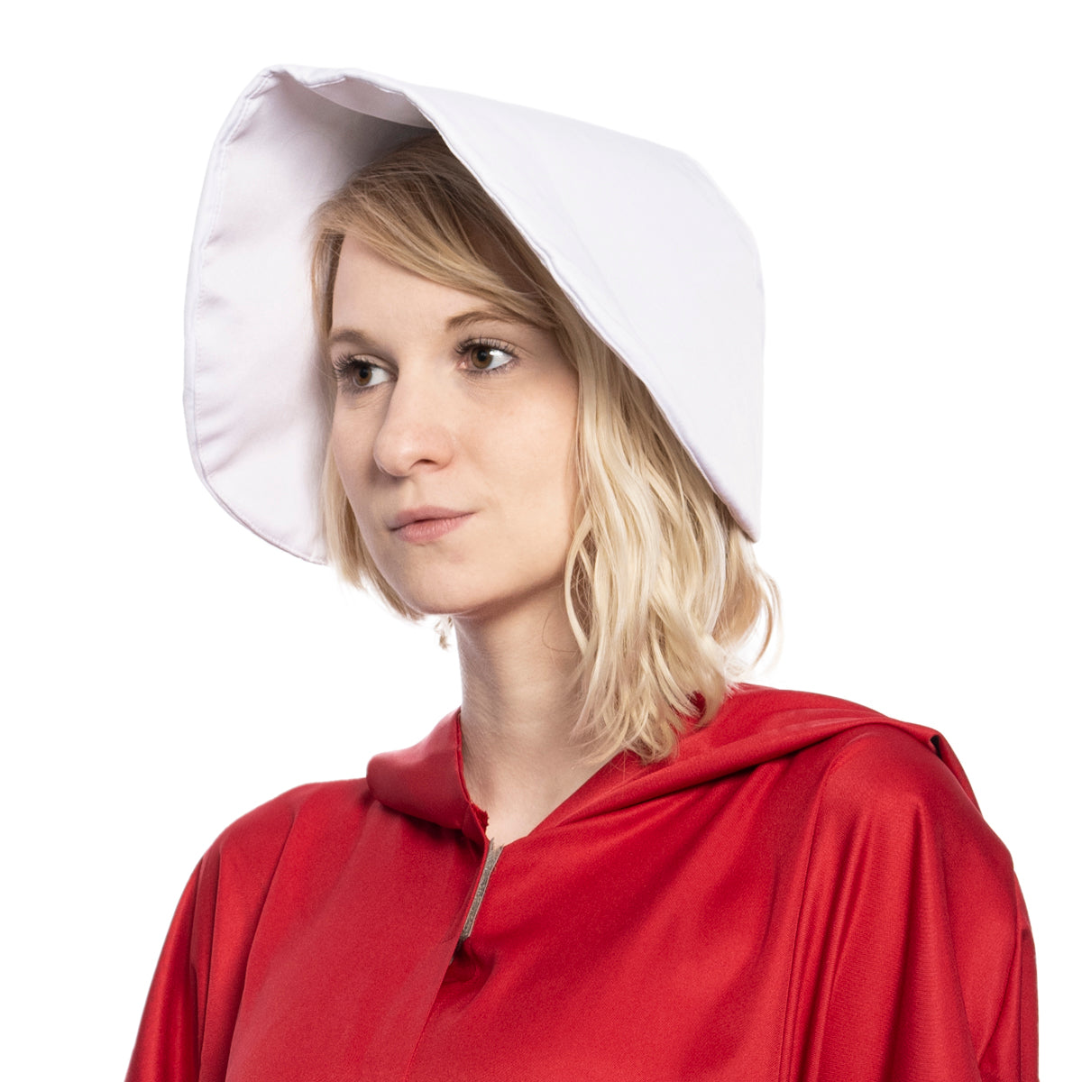 The Handmaid's Tale Red Cloak and White Hat Costume Close look