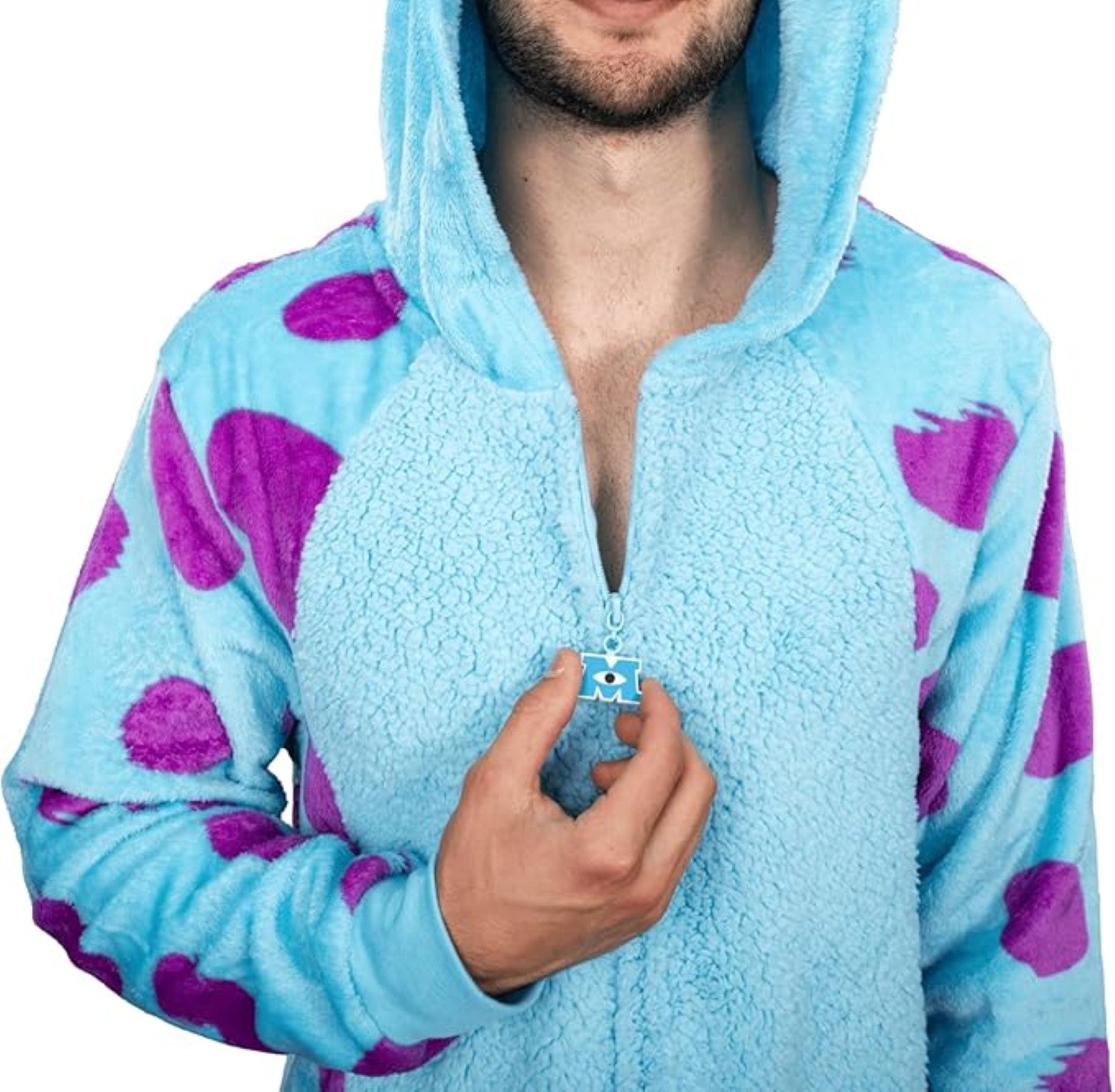 Officially Licensed Monsters Inc Sulley Adult Unisex Halloween Cosplay Costume Fleece Zip Up Jumpsuit