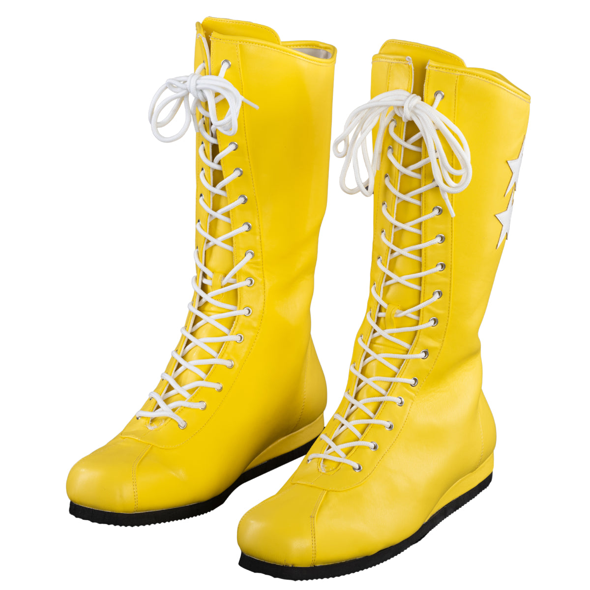 Macho Man Randy Savage Boots Step into Madness with Yellow Boots Featuring Stars Front View