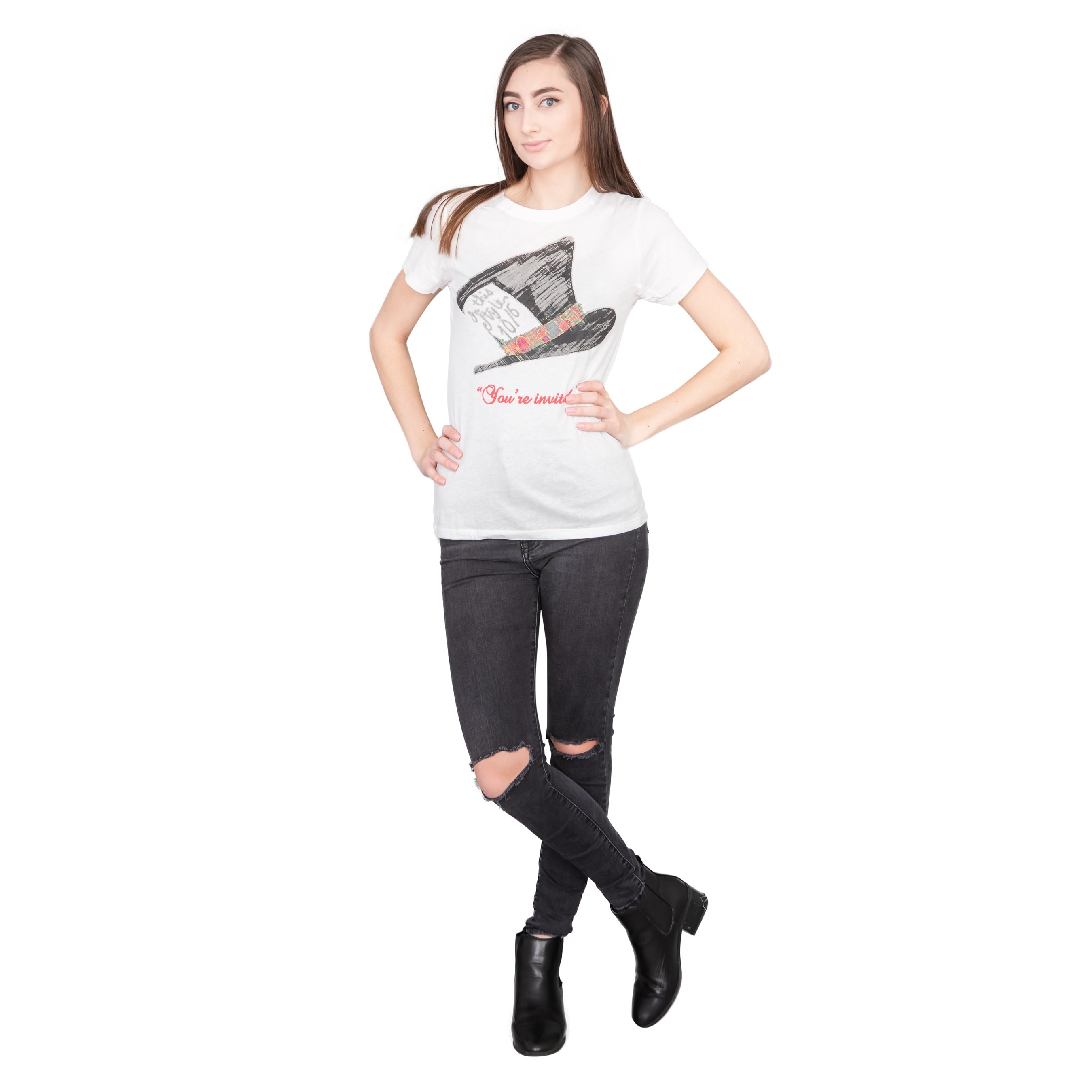 Mad Hatter You're Invited Juniors T-shirt