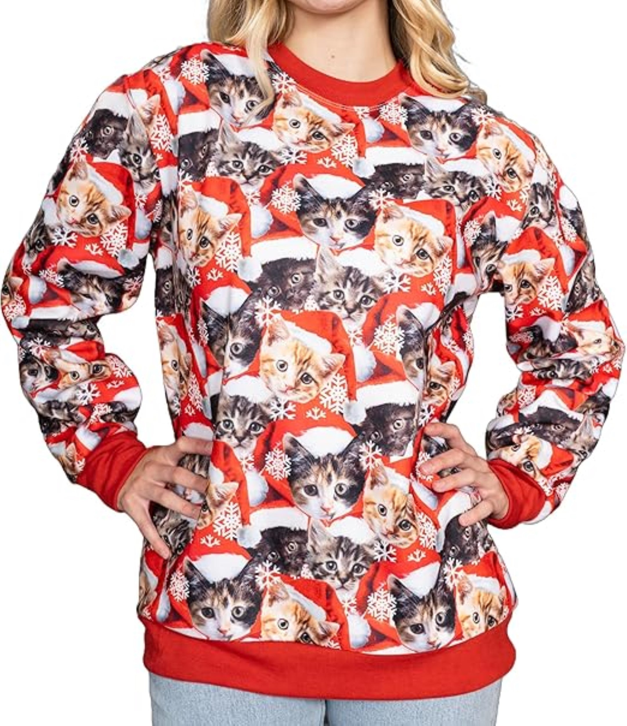 Christmas Cats All-Over Poly-Knit Adult Unisex Ugly Christmas Sweatshirt