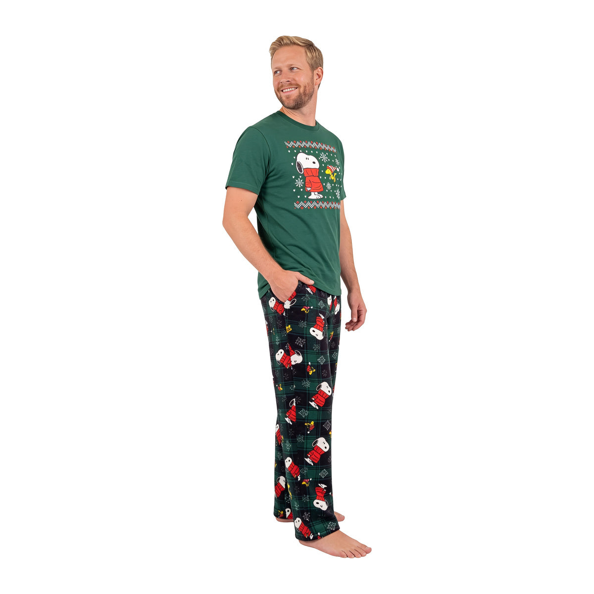 Peanuts & Woodstock Fair Isle Adult Unisex Pajama Loungewear Green Sleep Set 