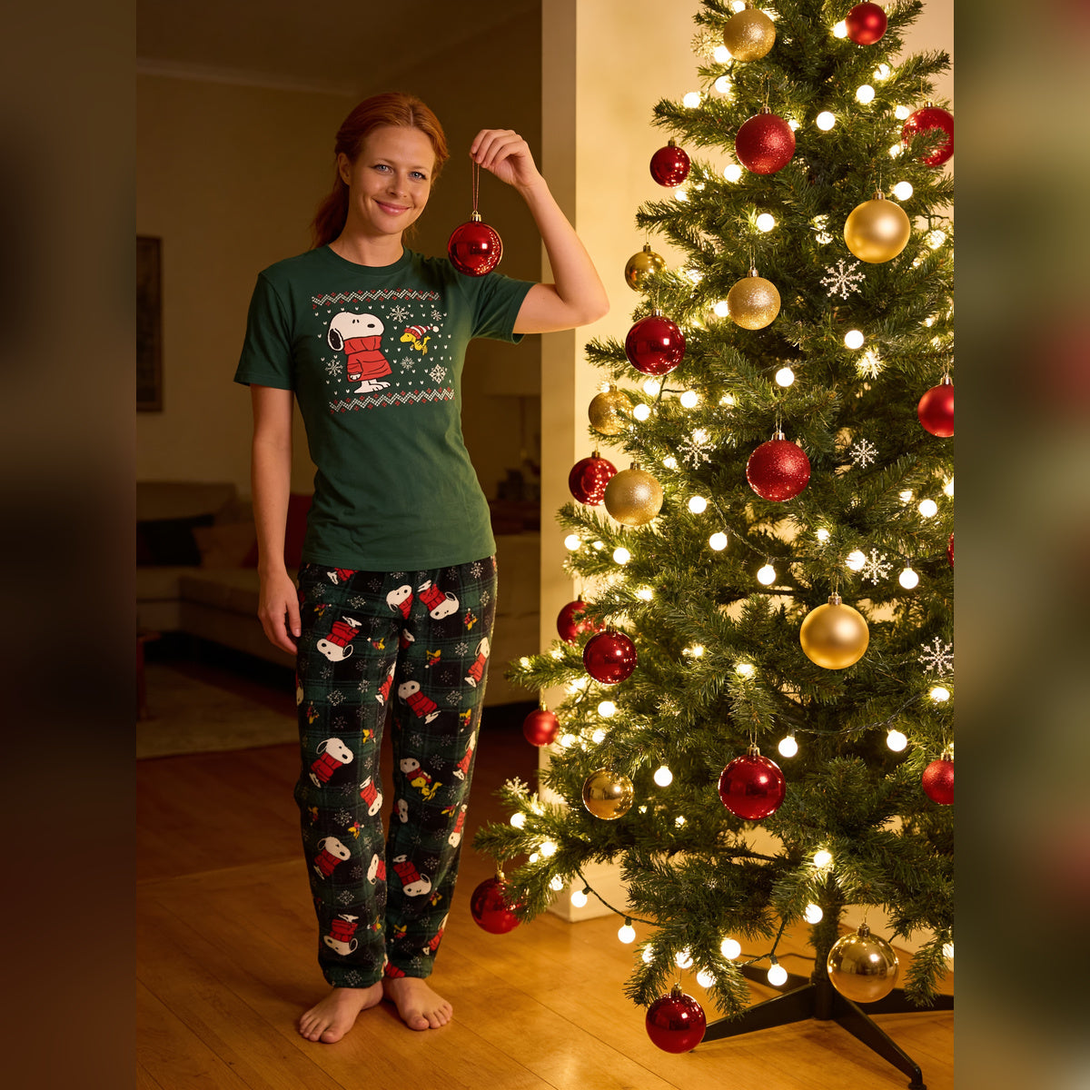 Peanuts & Woodstock Fair Isle Adult Unisex Pajama Loungewear Green Sleep Set 