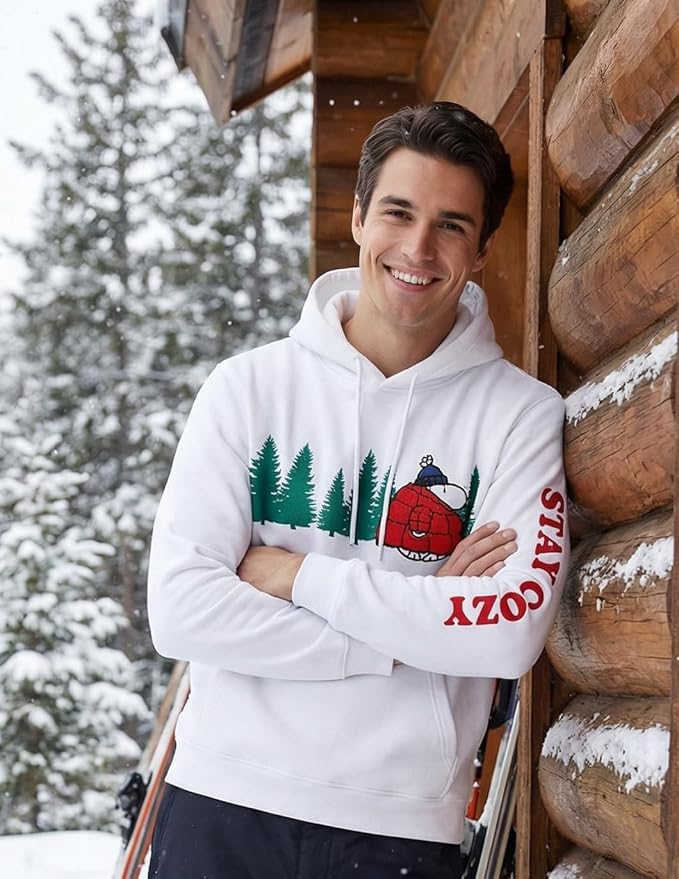 Officially Licensed Peanuts Snoopy Stay Cozy Embroidered Hoodie Adult Unisex Pullover