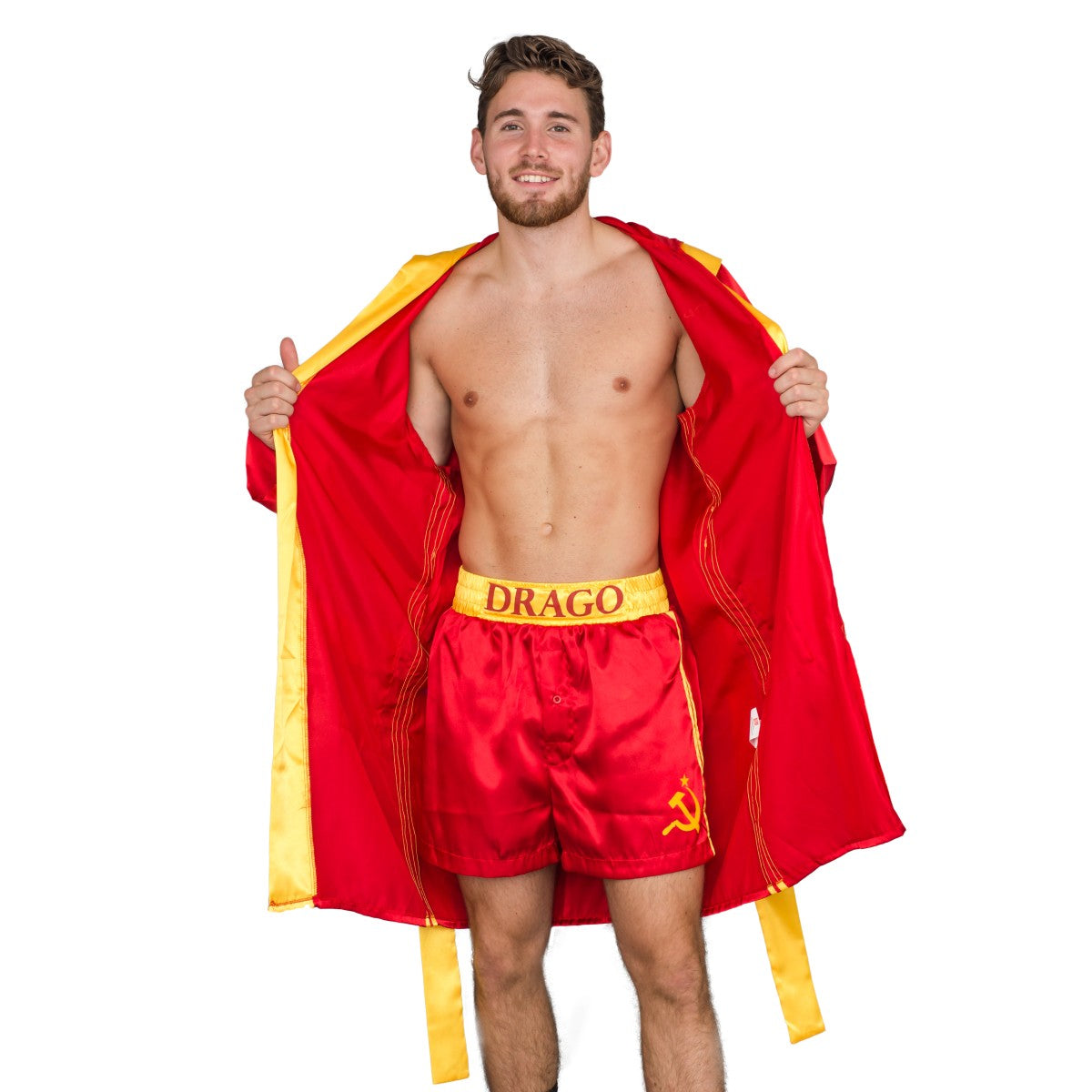 Red Ivan Drago Satin Robe and Short Set-rockyrobesetDRAGO-15