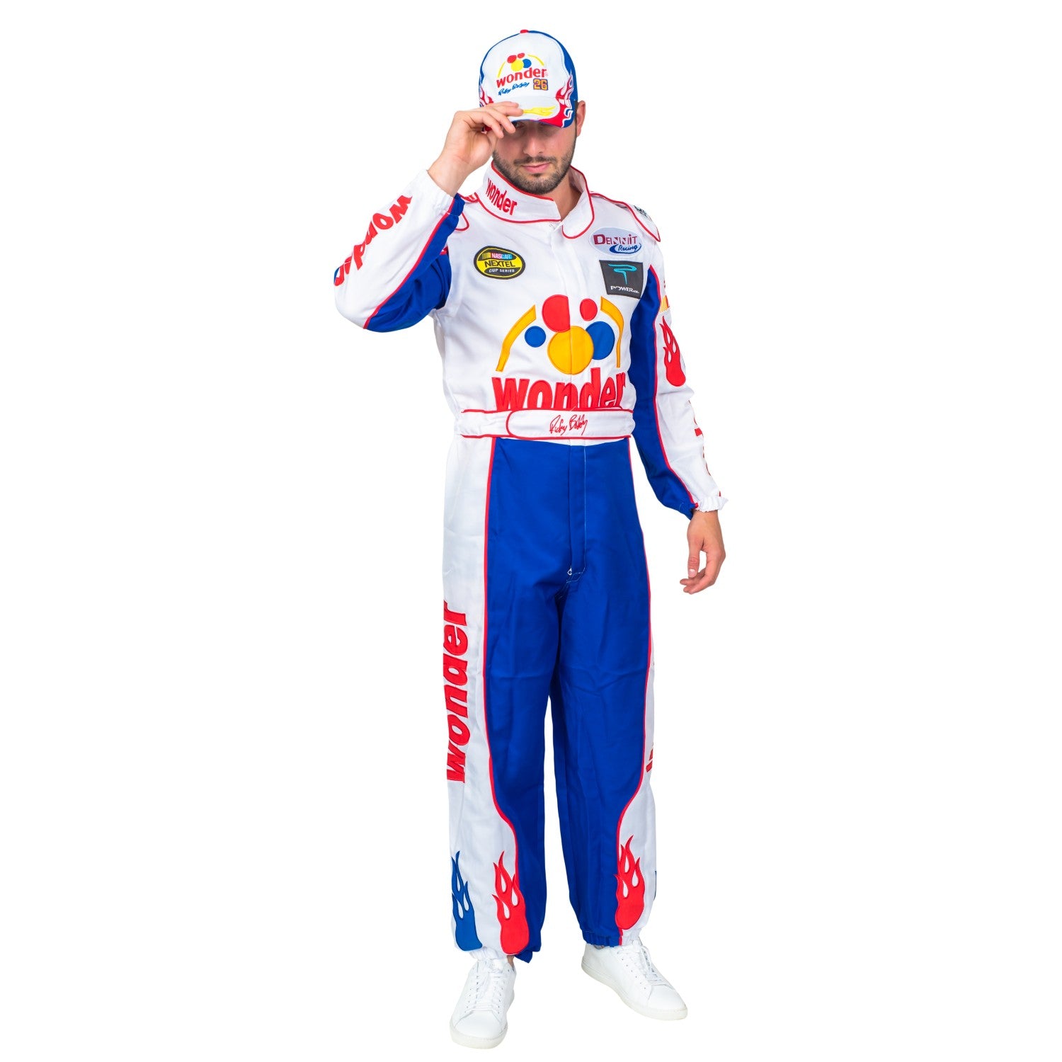 WonderBread Jumpsuit: Ricky Bobby Race Driver Costume Mashup (No Embroidery) for Adult Halloween Cosplay