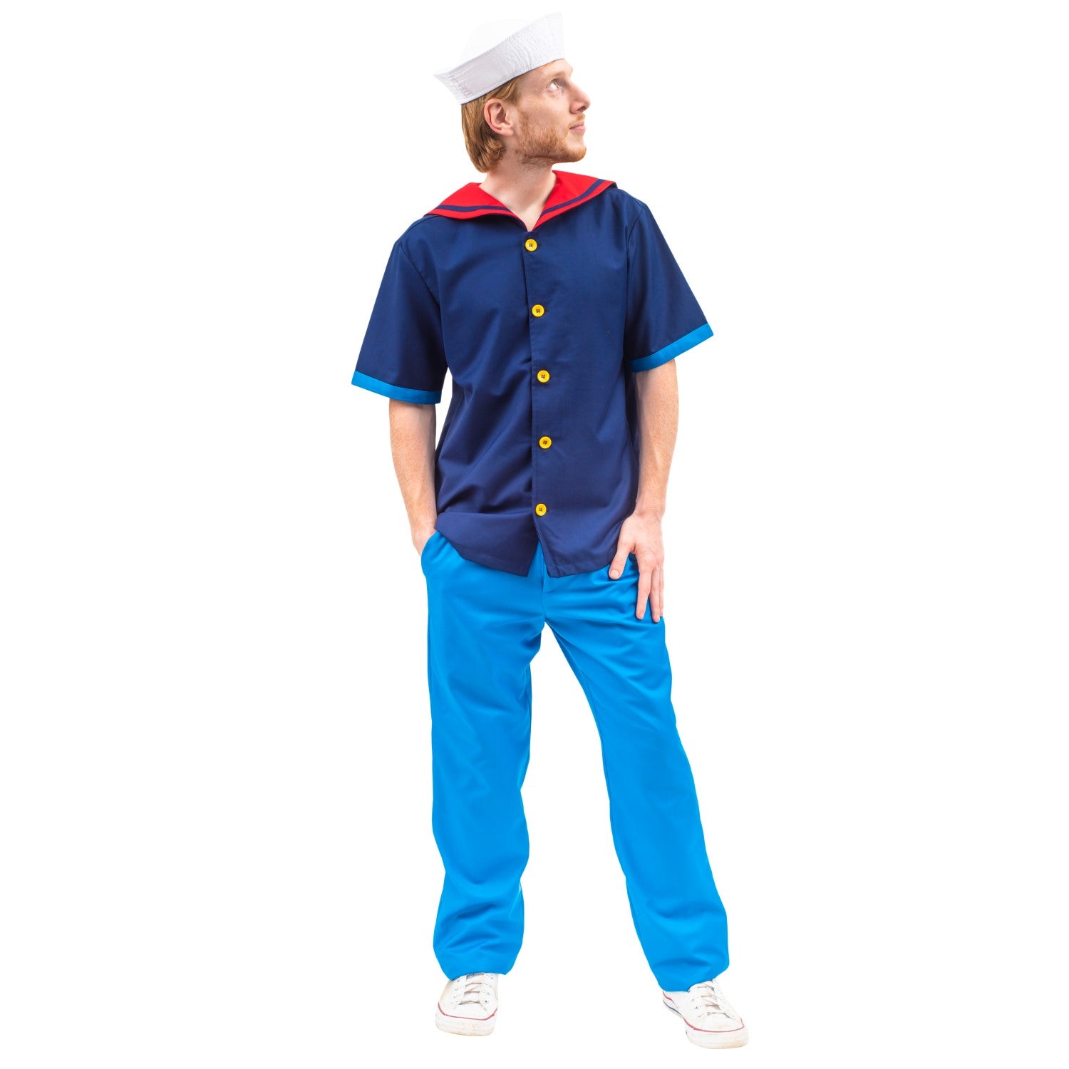 Sailor Man Adult Halloween Costume Set with Muscle Arms Spinach Captain Cosplay