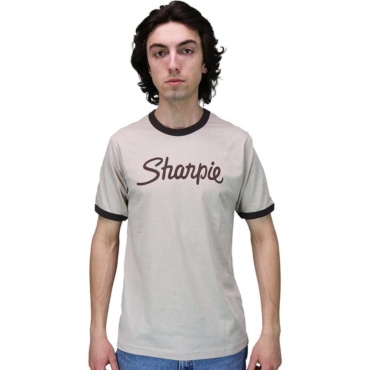 Scott Pilgrim Sharpie Ringer Shirt Heather Brown Pilgrim Rock Band Adult T-Shirt Front