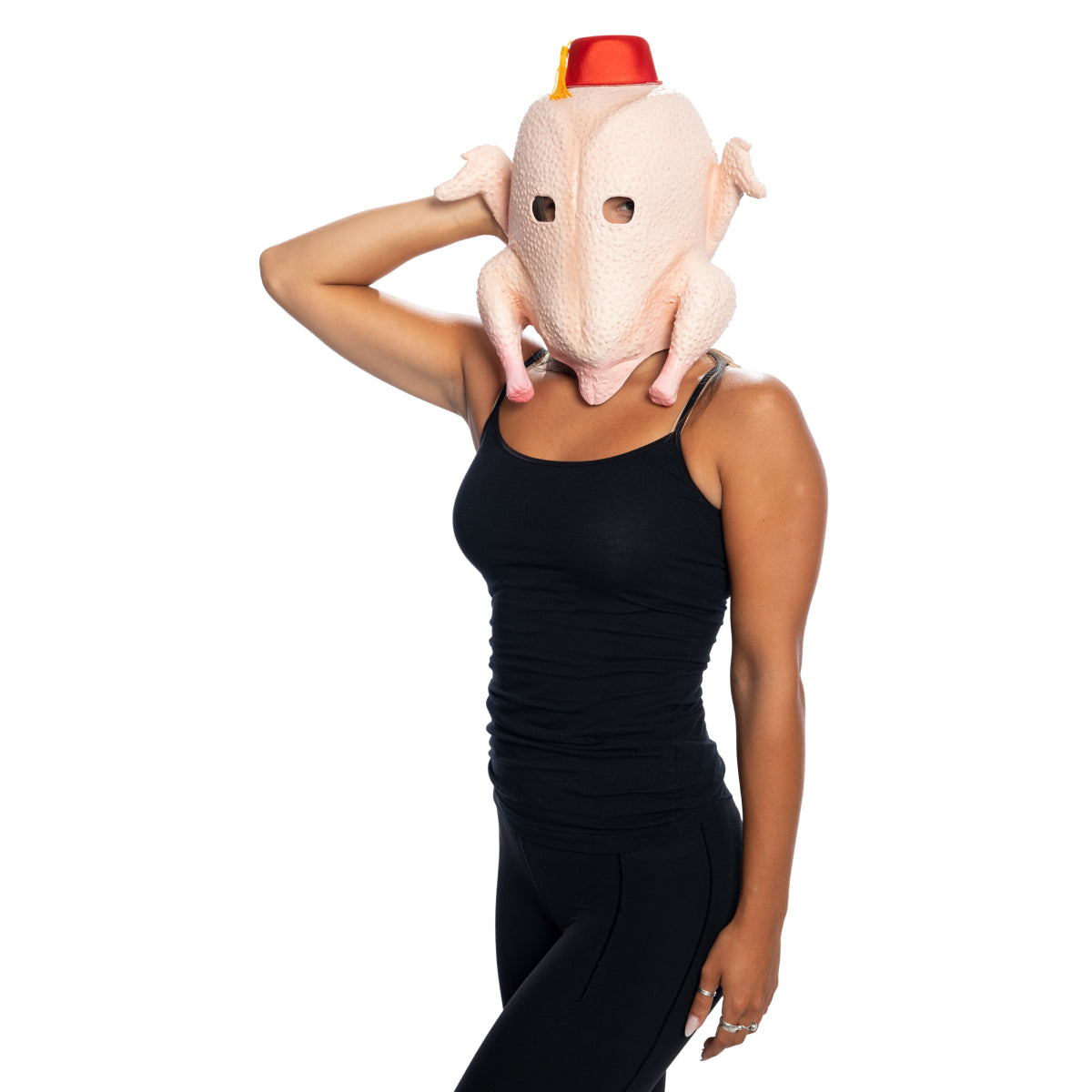 Friends Monica Turkey Mask with Fez Halloween Costume Set Model Pose