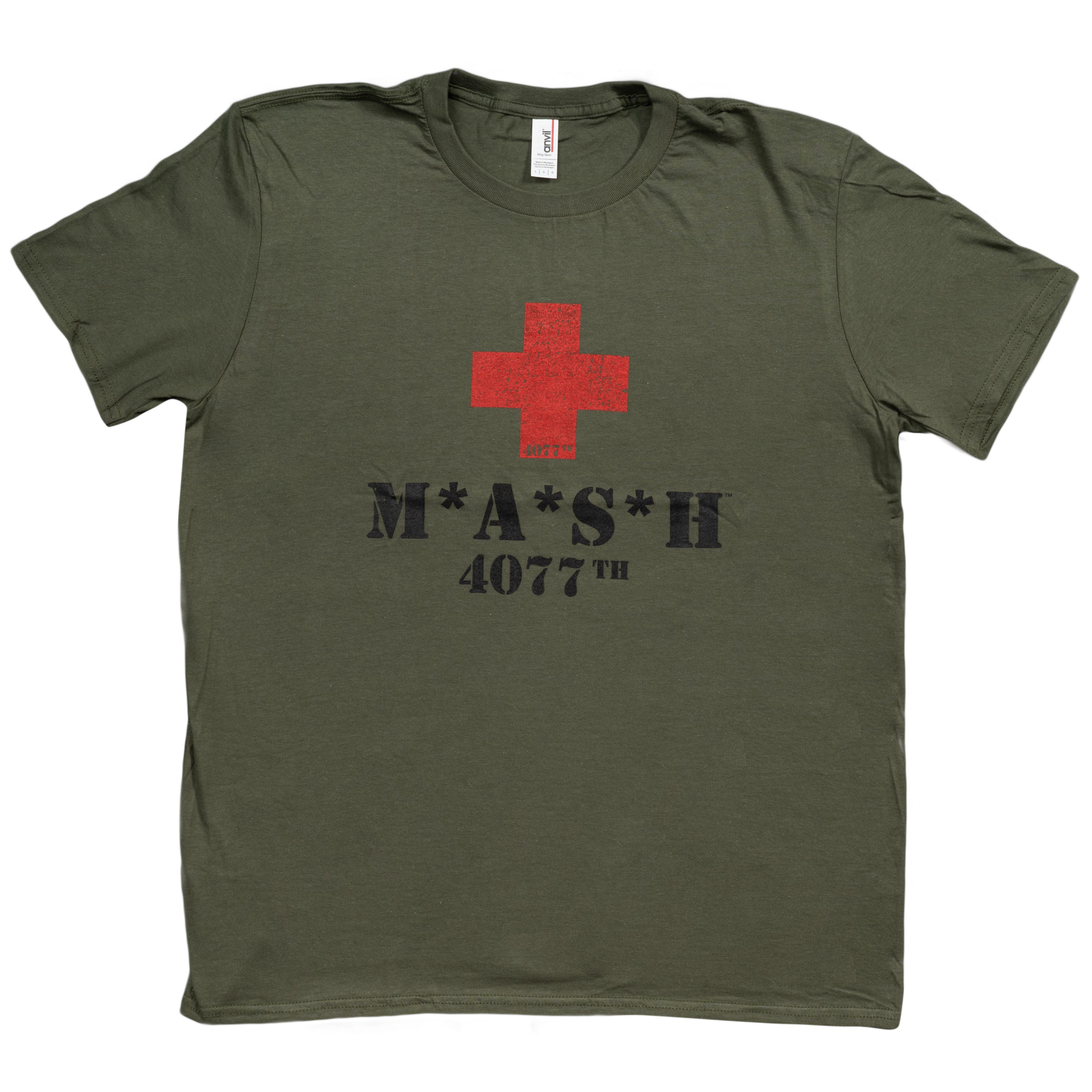 Mash 4077th Big Red Cross Above Logo Adult Green T-Shirt