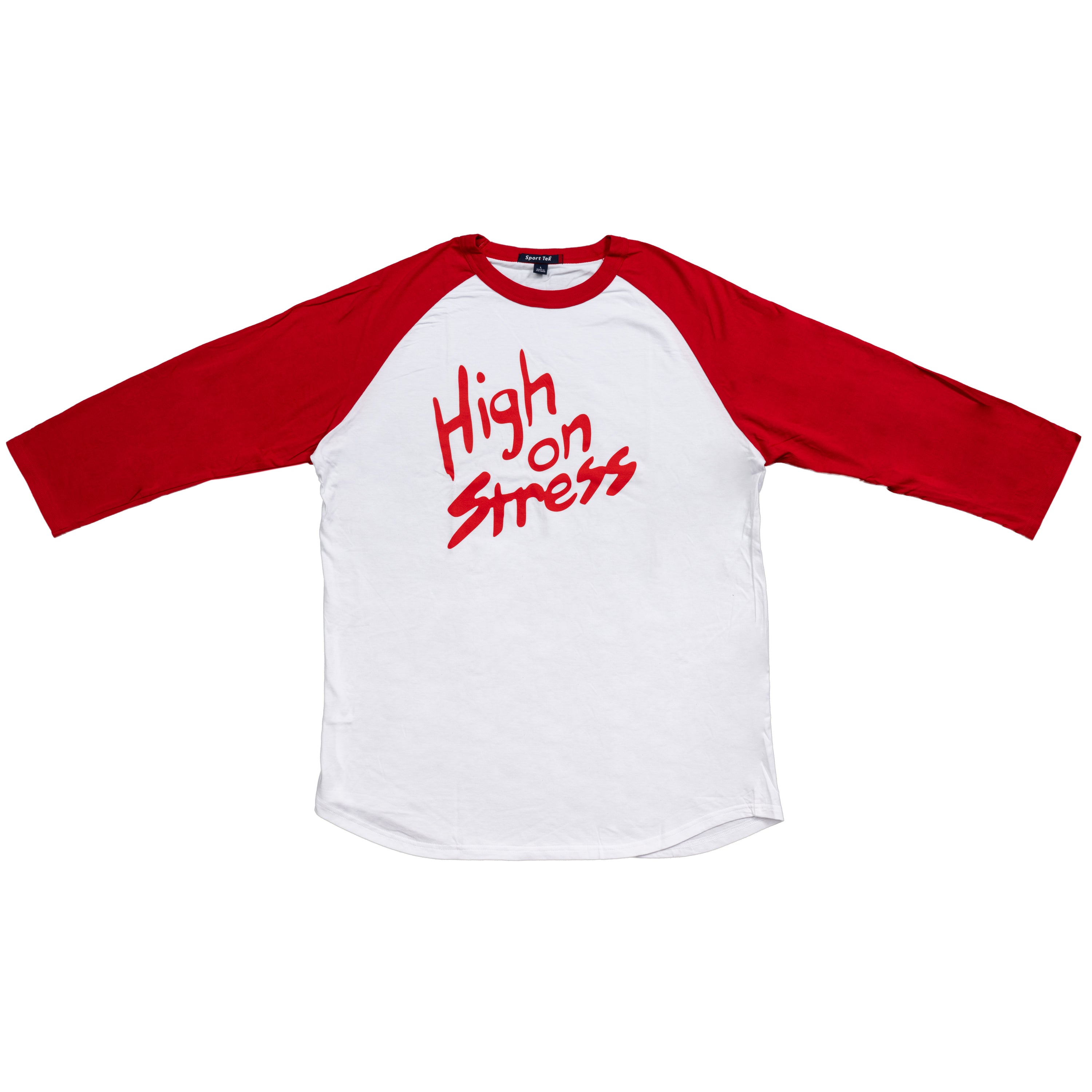Revenge of the Nerds High On Stress White & Red Adult Raglan Shirt