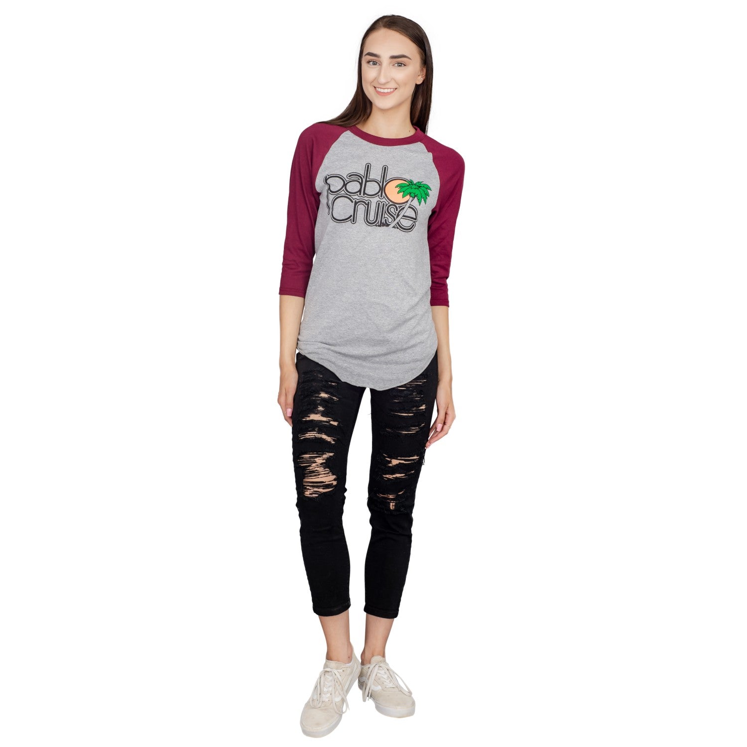 Step Bros Pablo Cruise Adult Gray and Maroon Raglan Funny Movie T-Shirt Tee