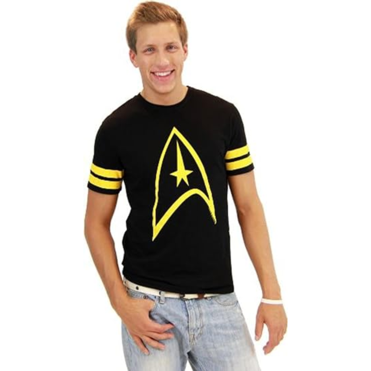 Star Trek Emblem Striped Sleeves T-Shirt Black
