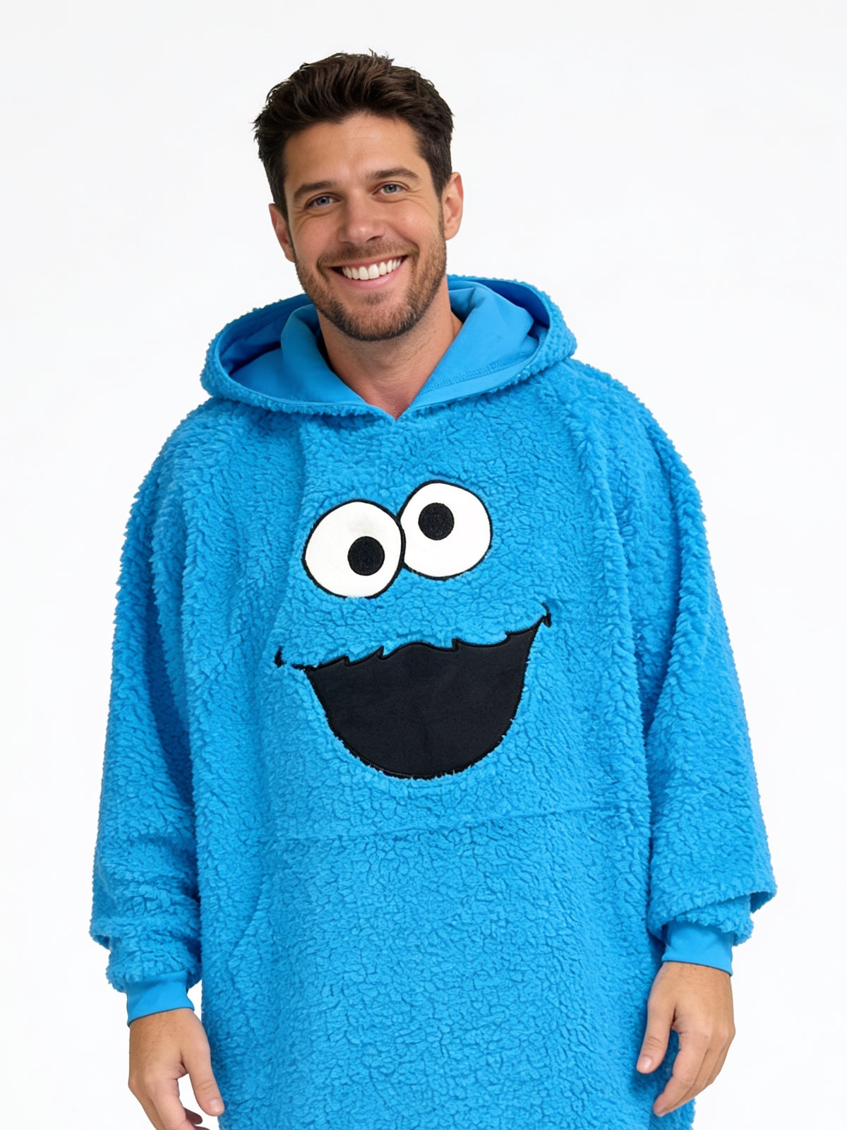 Cookie Monster Adult Unisex One Size Fits All Fleece Hooded Poncho