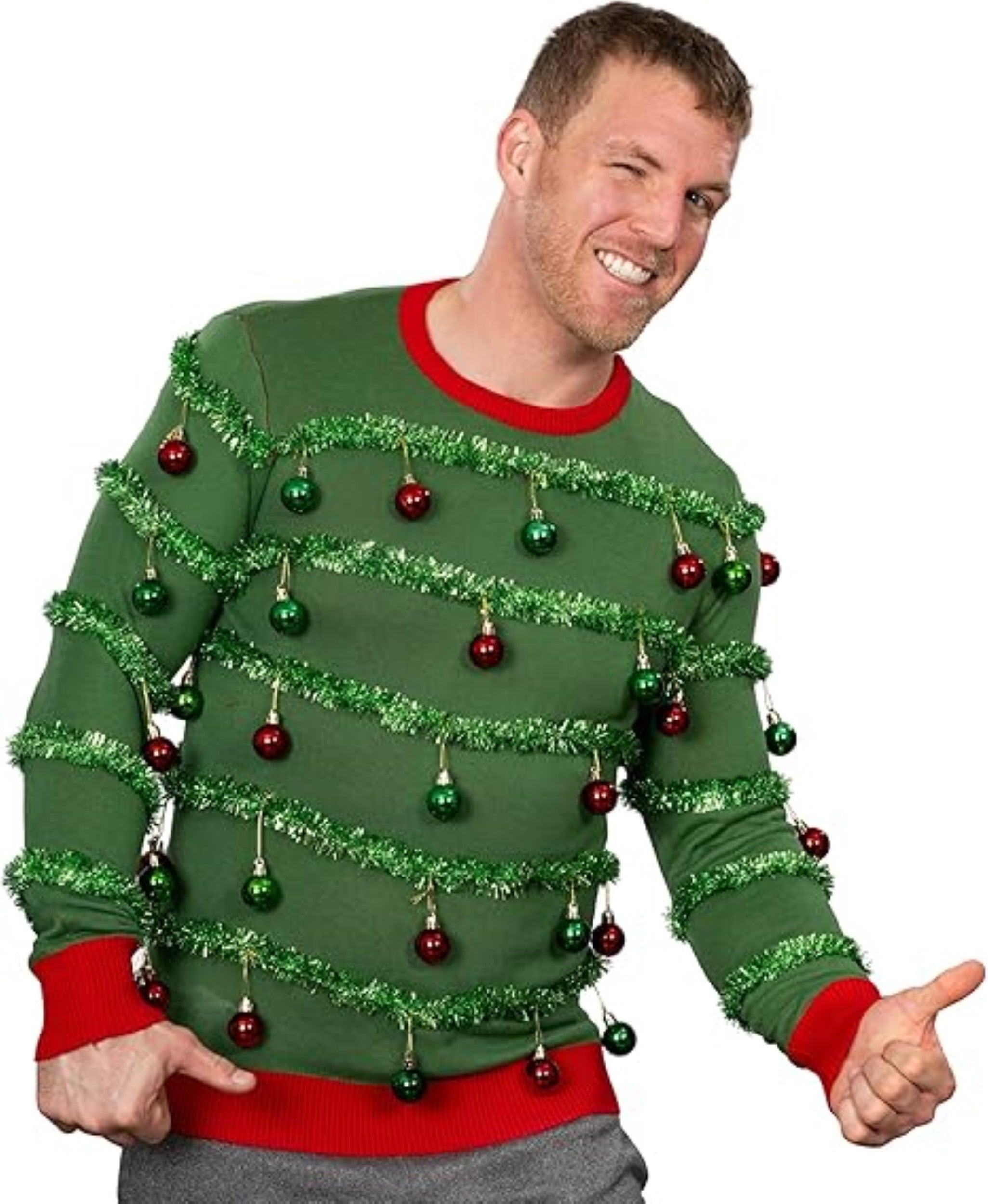 3D Holiday Tree Garland/Ornaments Funny Adult Unisex Ugly Christmas Sweater