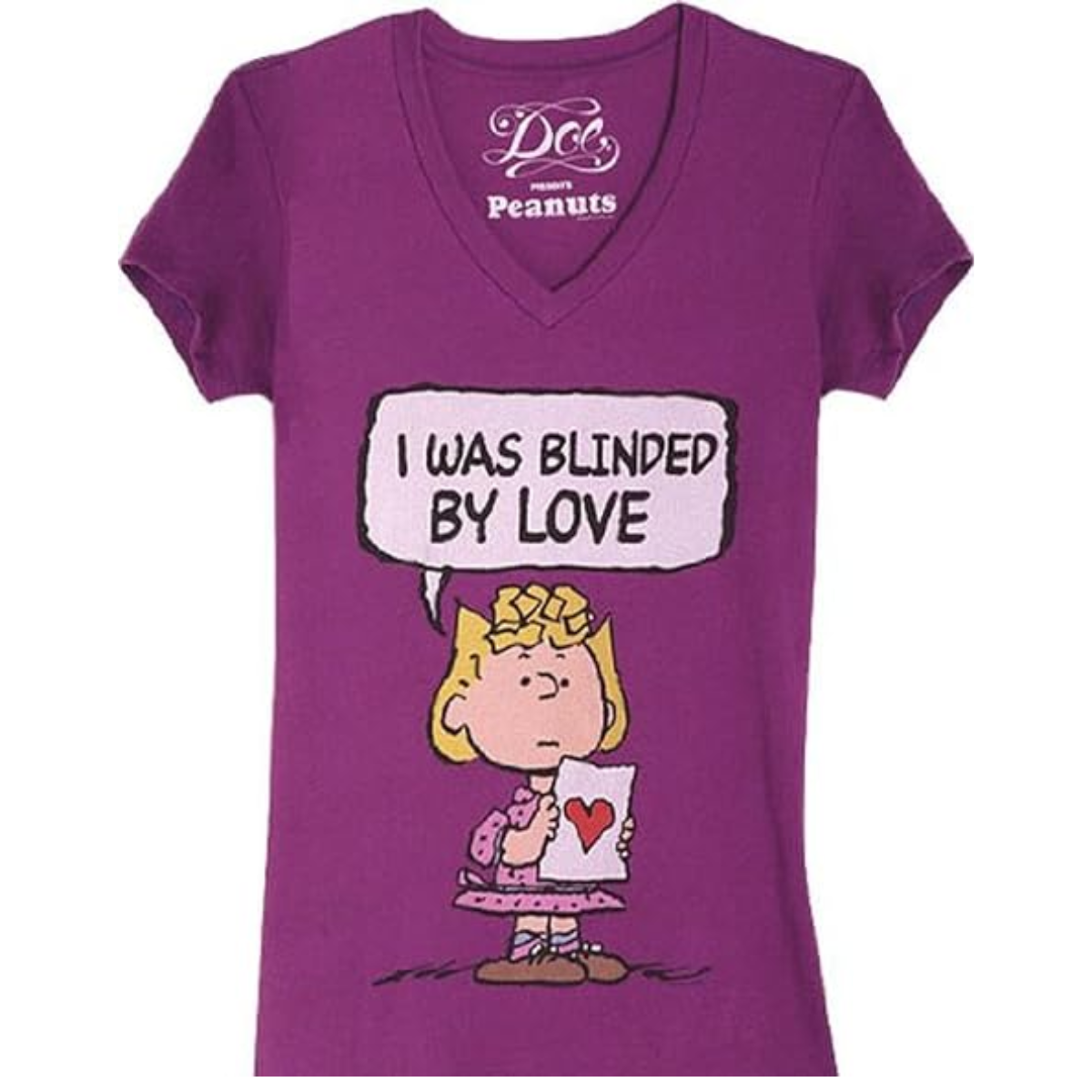 Peanuts Sally Brown Blinded by Love Purple Juniors T-Shirt