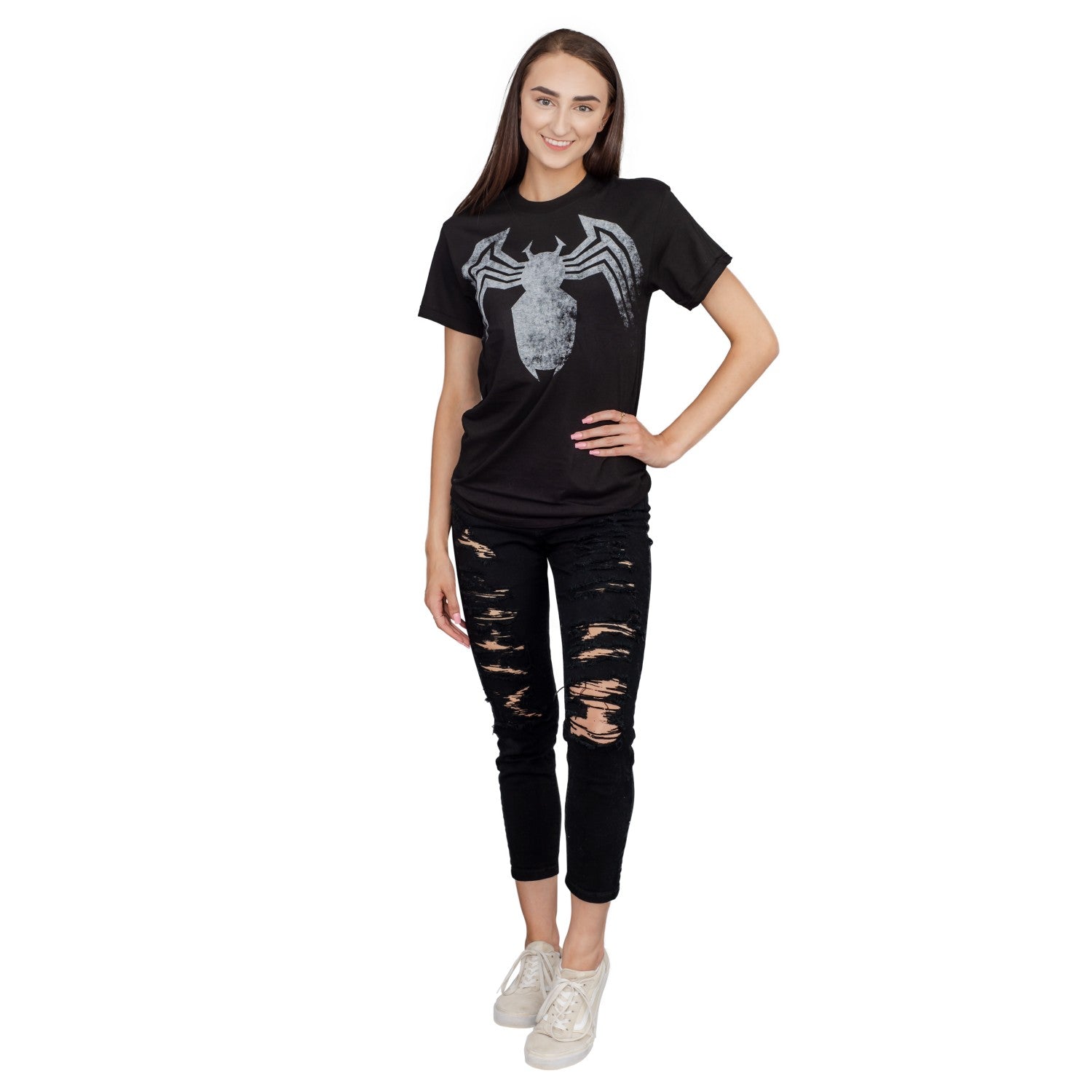 Adult Unisex Spider-Man Venom Spider Legs Faded Black T-shirt