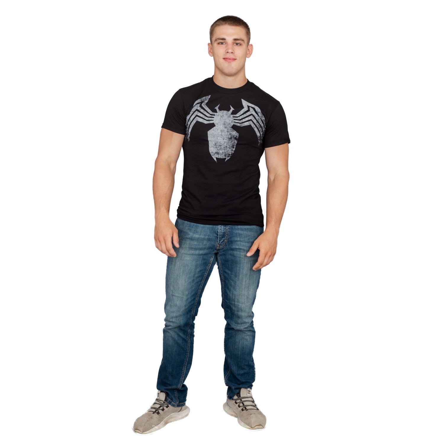 Adult Unisex Spider-Man Venom Spider Legs Faded Black T-shirt