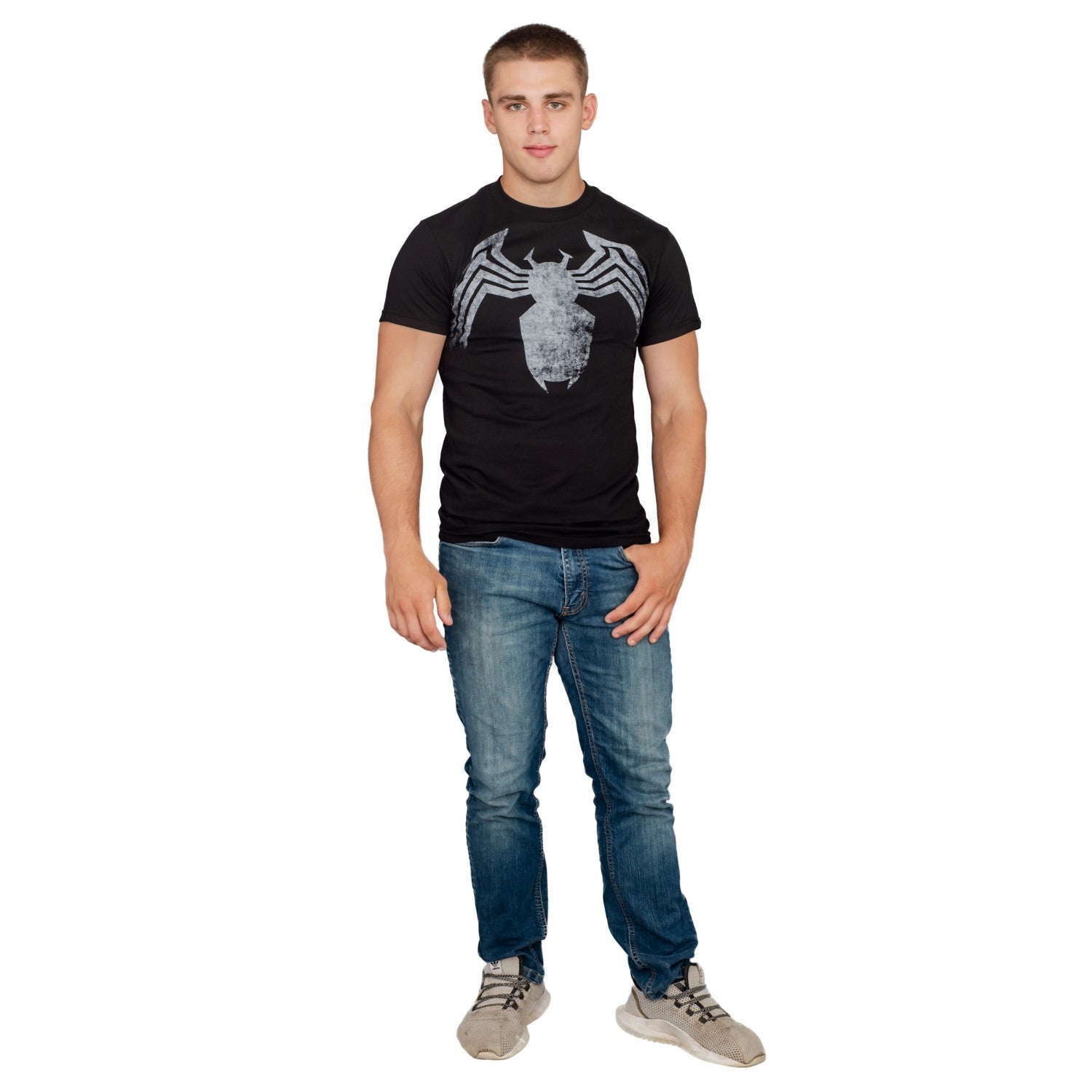Adult Unisex Spider-Man Venom Spider Legs Faded Black T-shirt