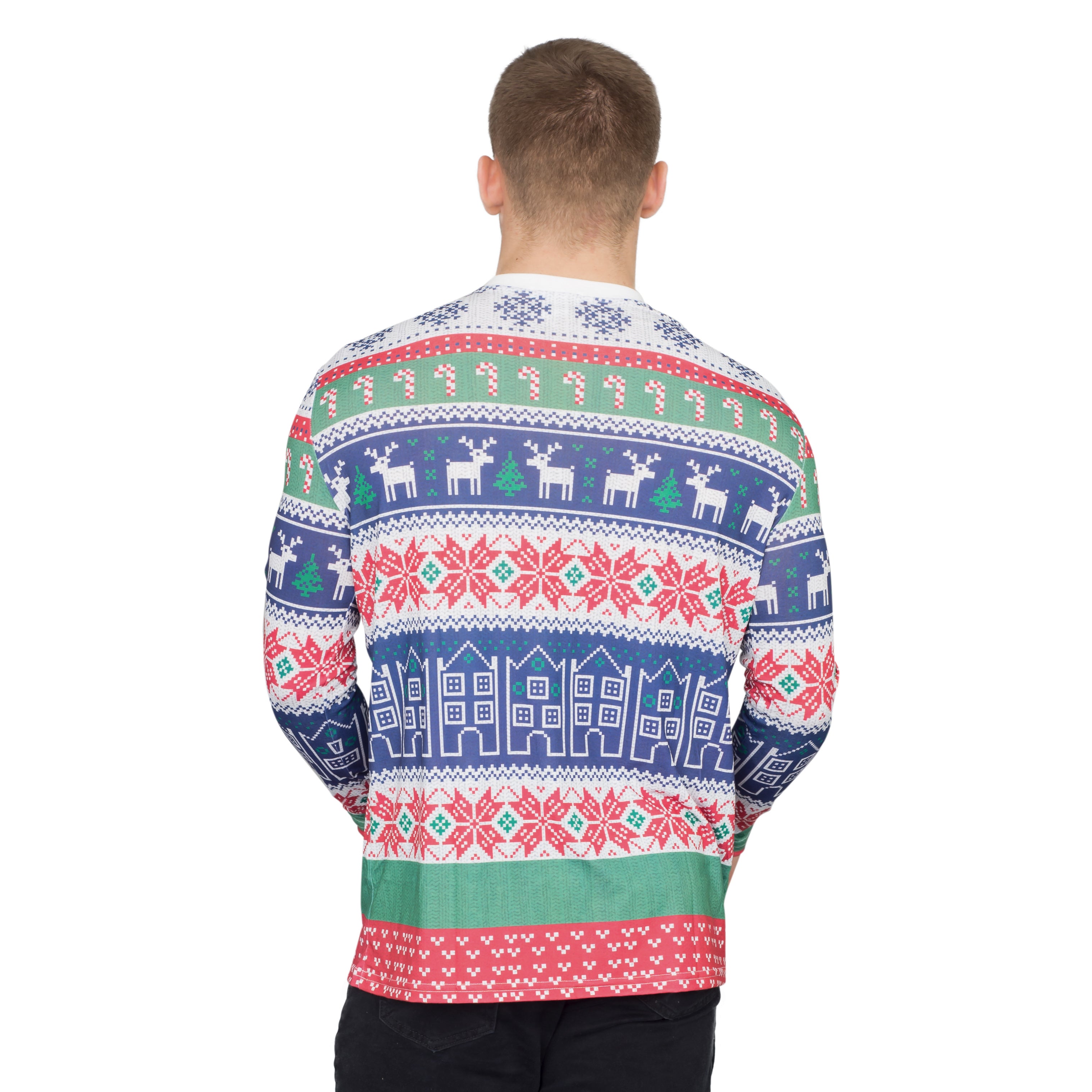 Winter Reindeer Houses All Over Ugly Christmas T-shirt