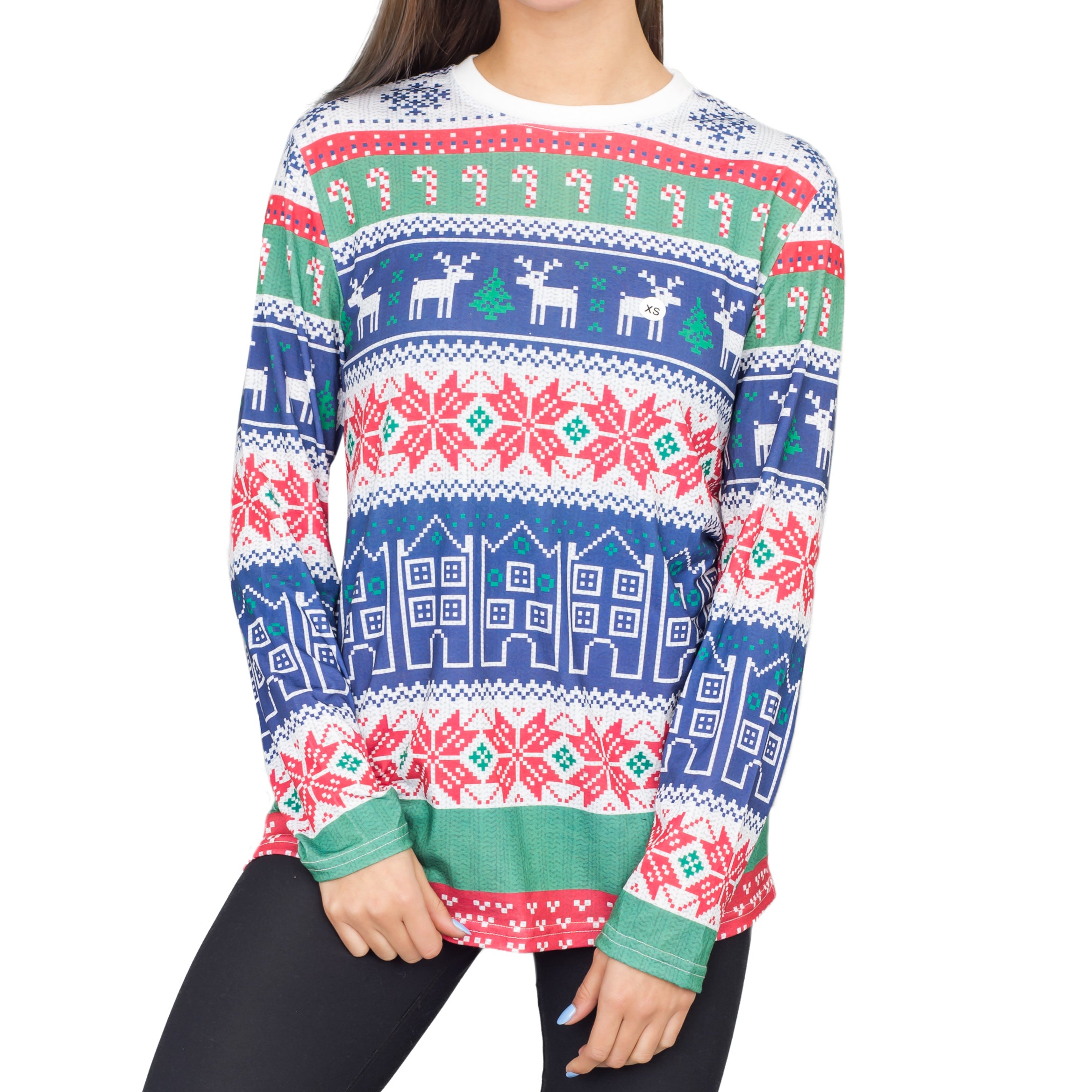 Winter Reindeer Houses All Over Ugly Christmas T-shirt