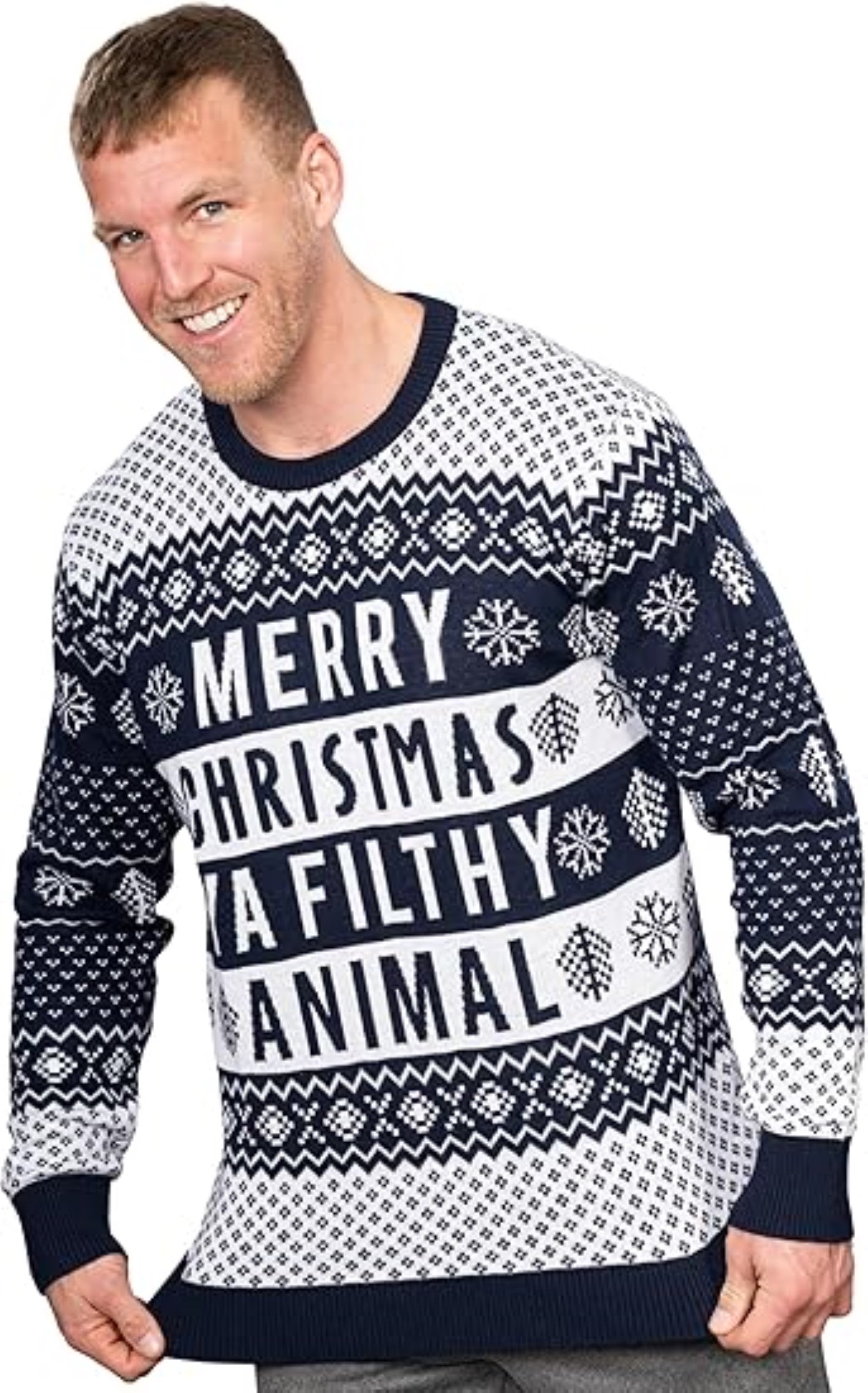 Ya Filthy Animal Quote Adult Unisex Ugly Christmas Sweater (Navy)