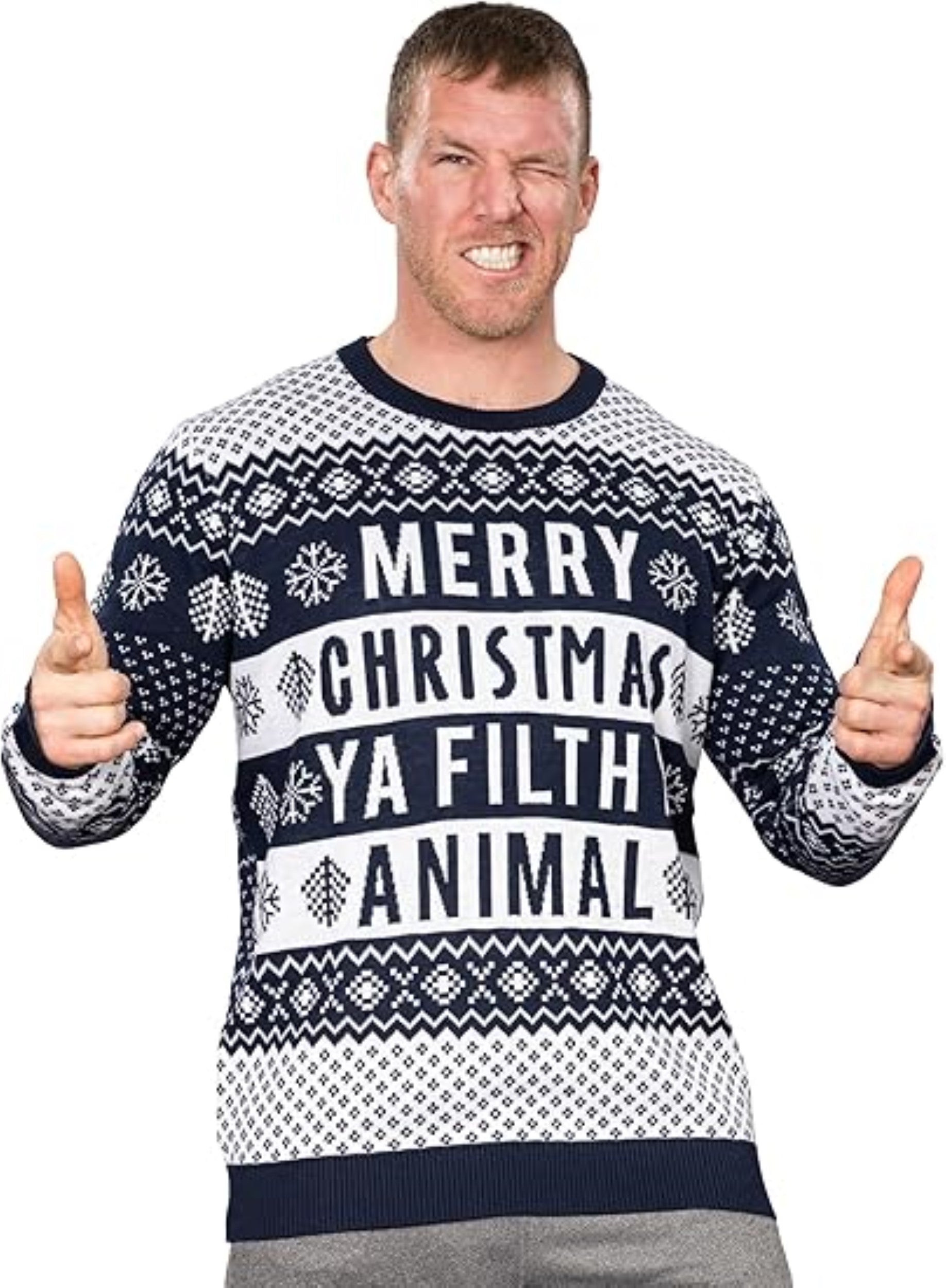 Ya Filthy Animal Quote Adult Unisex Ugly Christmas Sweater (Navy)