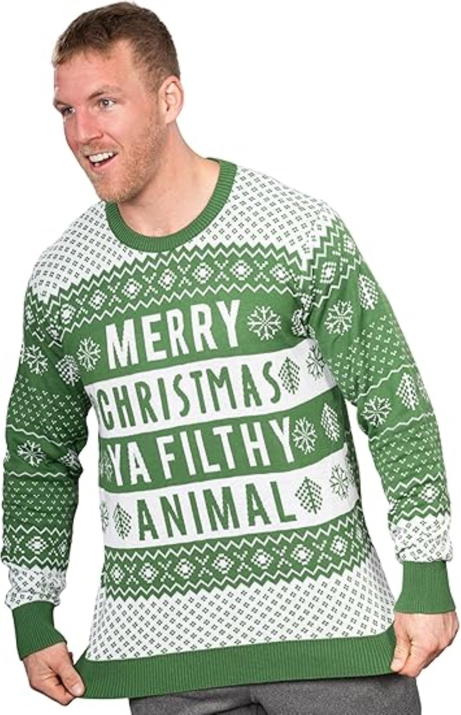 Ya Filthy Animal Quote Adult Unisex Ugly Christmas Sweater (Green)