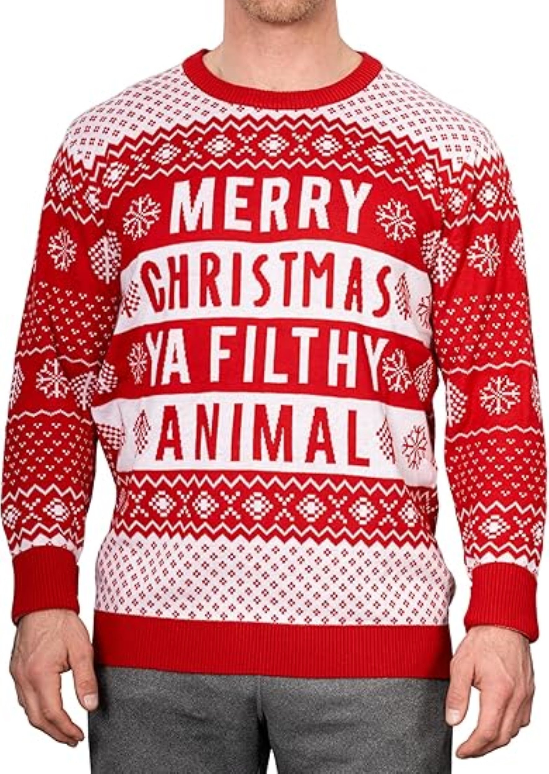 Ya Filthy Animal Quote Adult Unisex Ugly Christmas Sweater (Red)