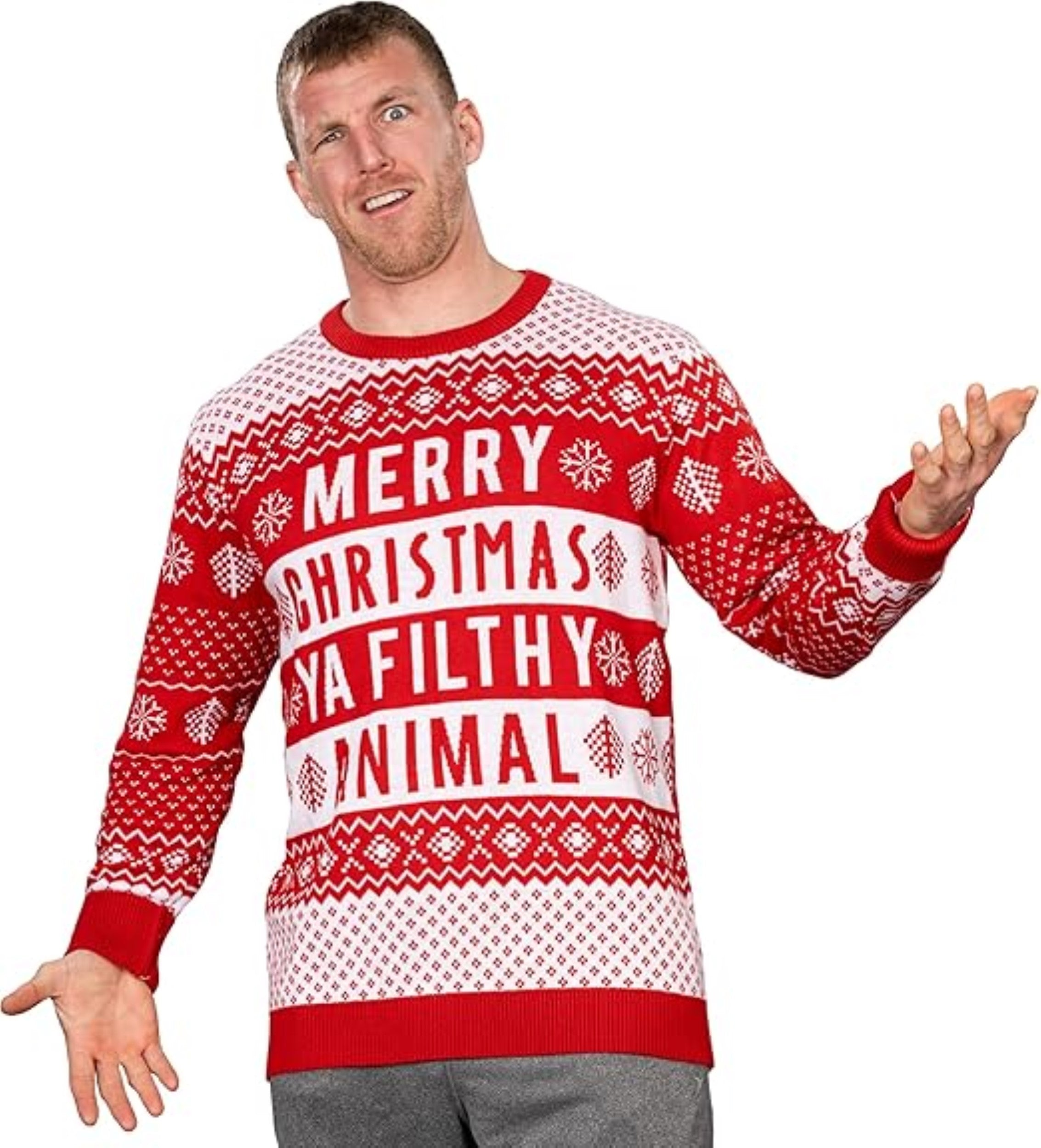 Ya Filthy Animal Quote Adult Unisex Ugly Christmas Sweater (Red)