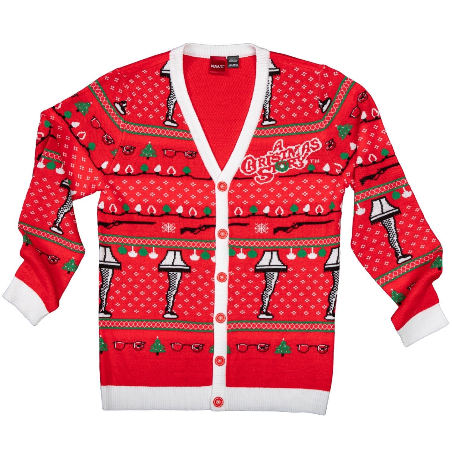 A Christmas Story Leg Lamp Button Up Cardigan Ugly Holiday Sweater - TVStoreOnline