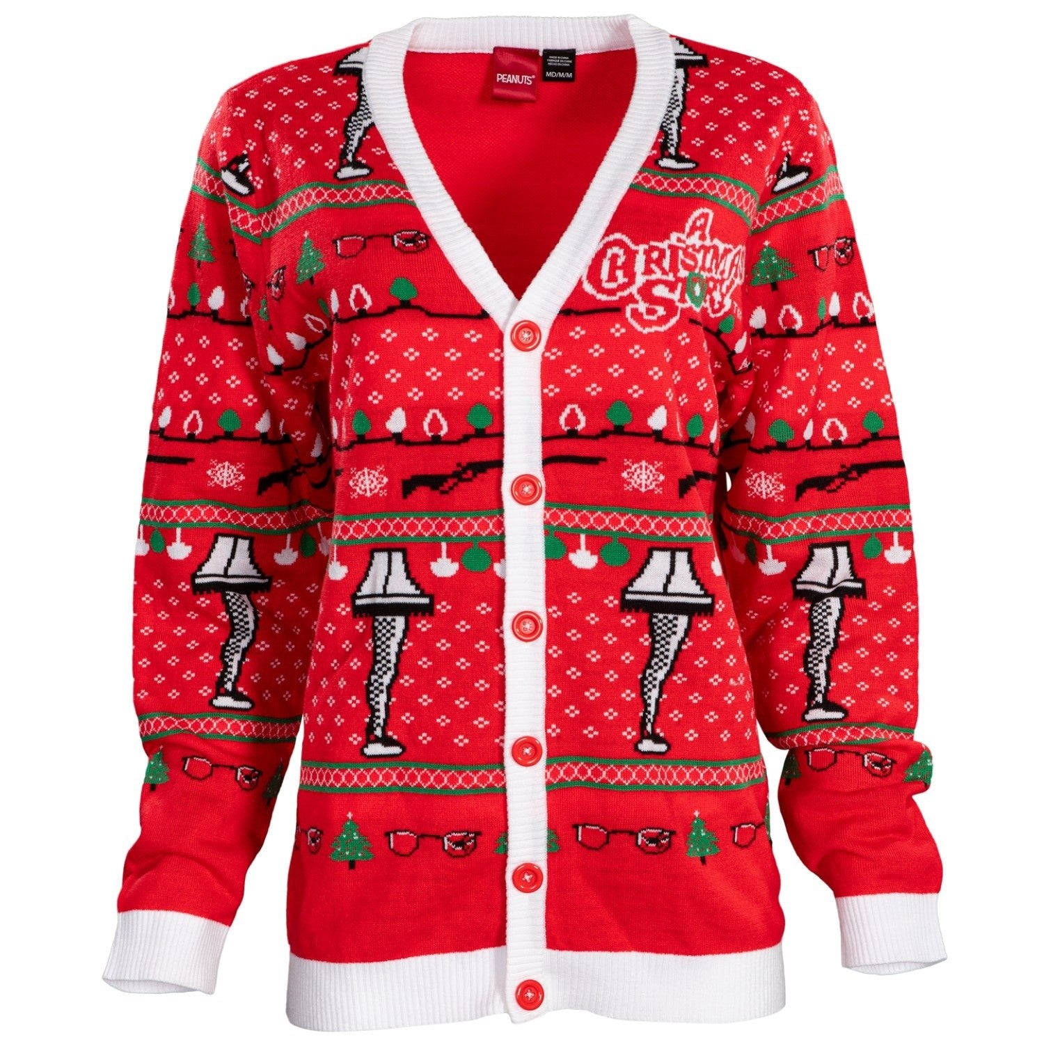 A Christmas Story Leg Lamp Button Up Cardigan Ugly Holiday Sweater - TVStoreOnline