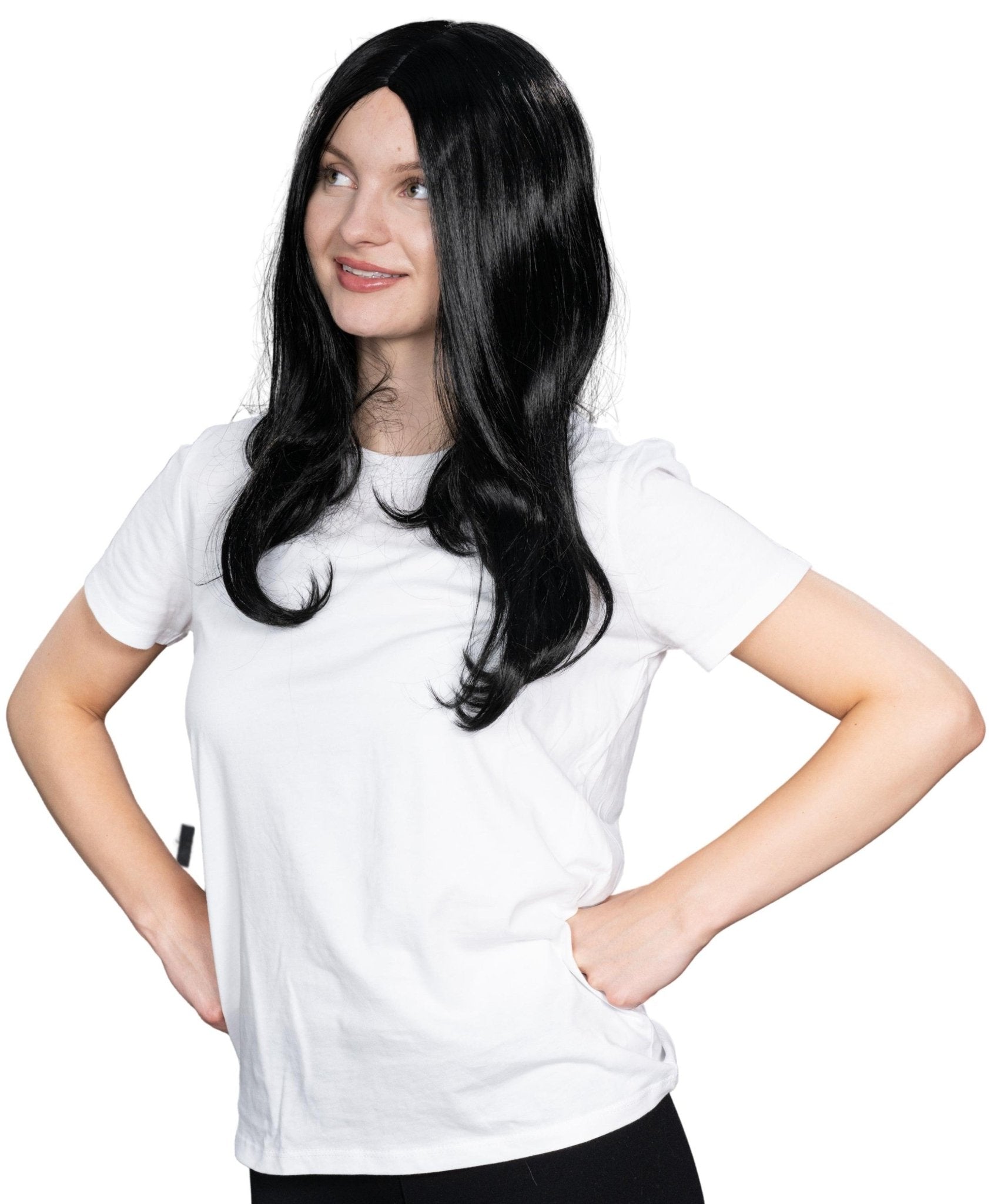 Adams Spooky Family Mother Long Hair Morticia Halloween Cosplay Costume Wig - TVStoreOnline
